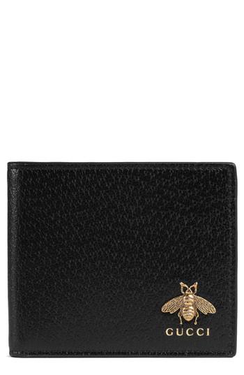 Gucci Leather Bee Logo Wallet in Black 