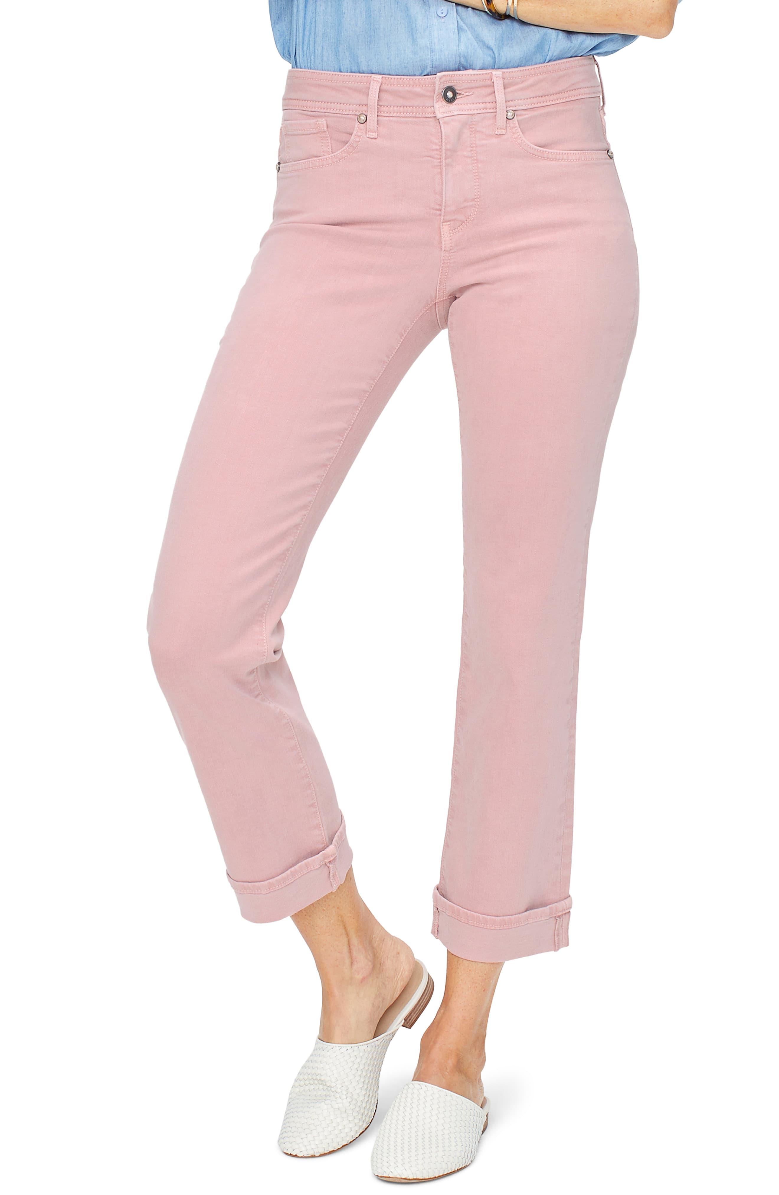 NYDJ Marilyn Straight Leg Cuffed Ankle Jeans In Pueblo Rose in Pink