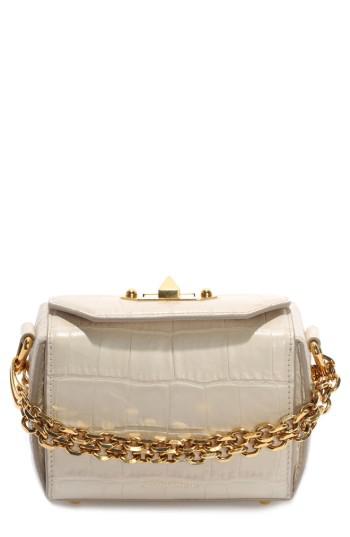 Lyst Alexander Mcqueen Mini Box Croc Embossed Leather Bag In White Gallery