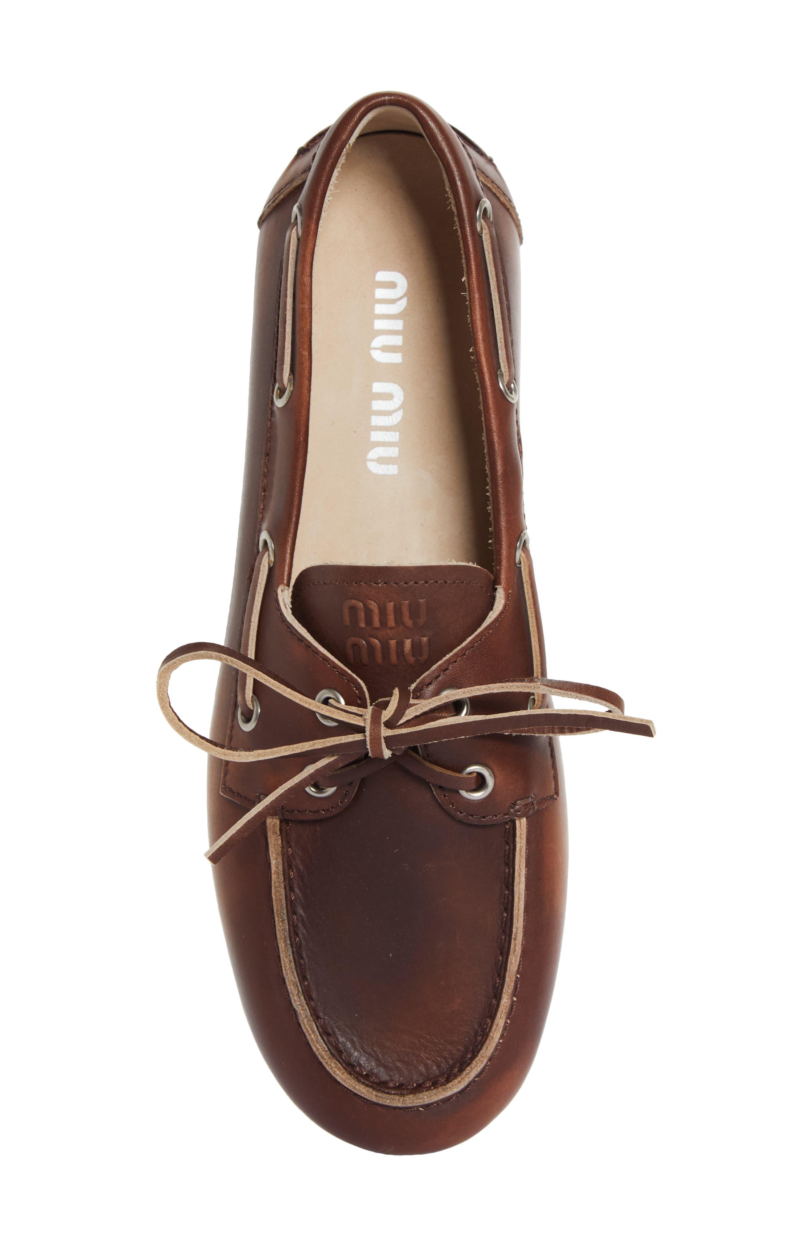 Miu Miu Boat Shoe in Brown Lyst