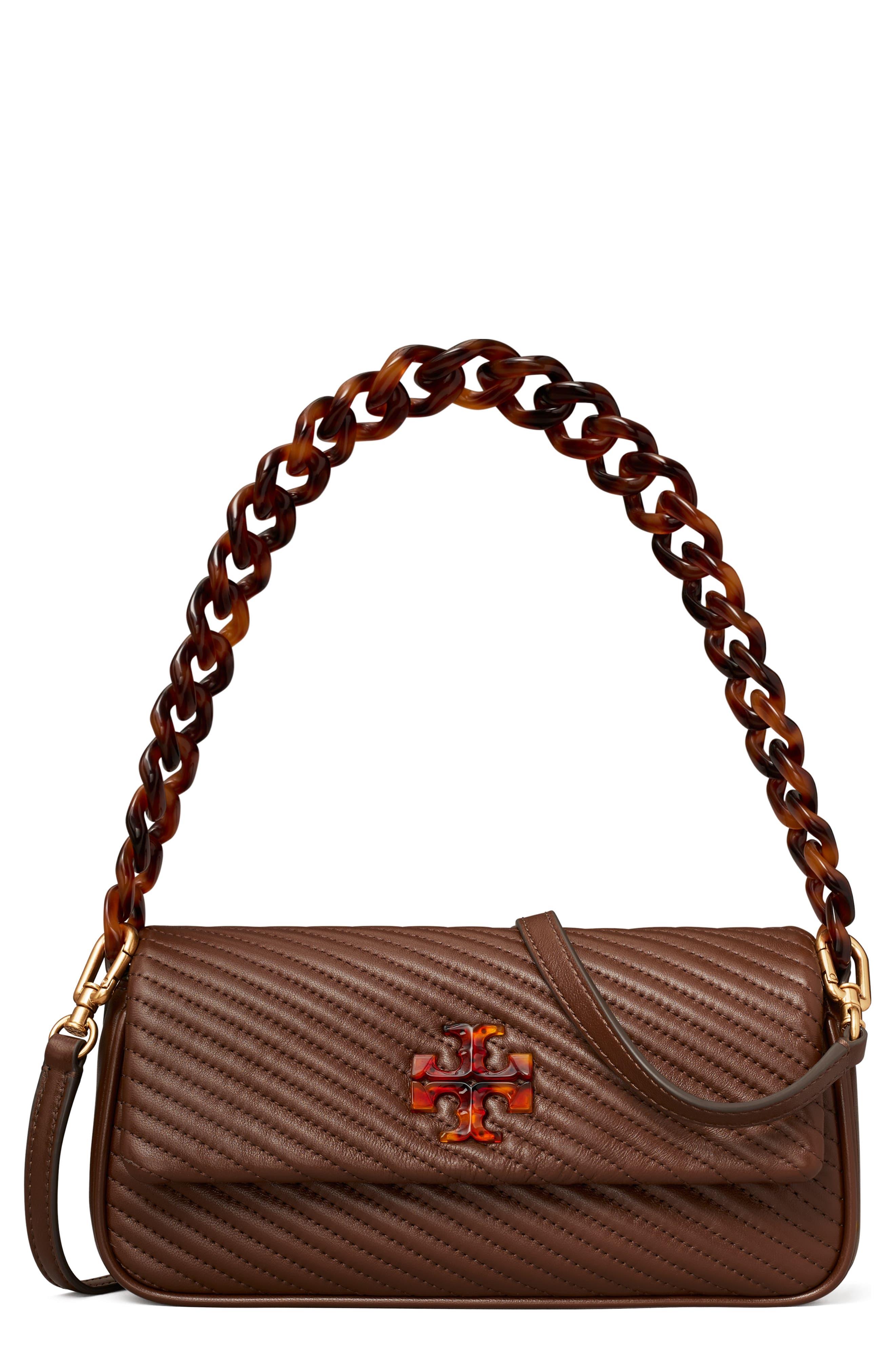 Tory Burch Small Kira Moto Quilted Leather Flap Shoulder Bag in Brown