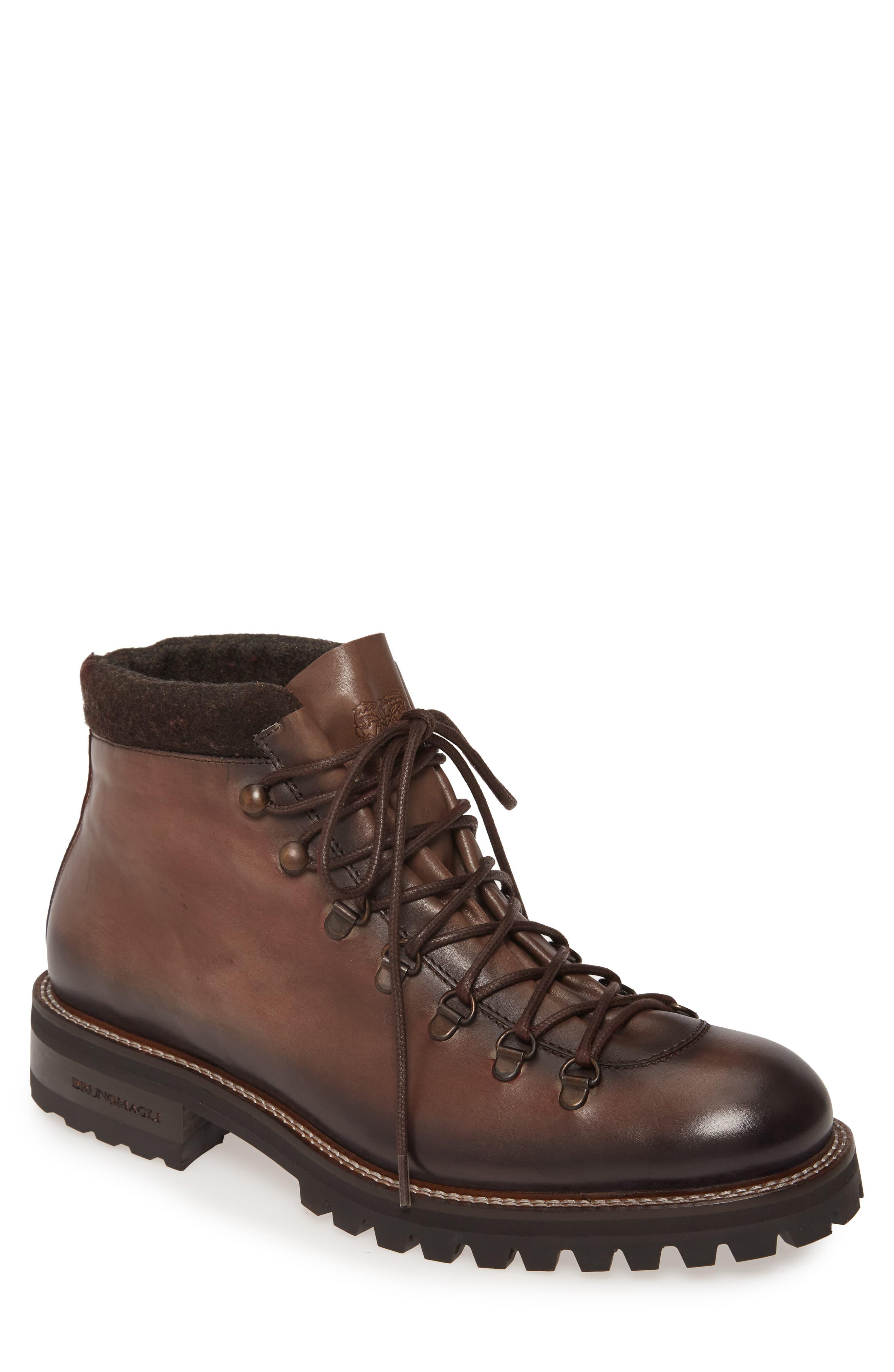 Bruno Magli Leather Alpino Mid Plain Toe Boot in Dark Brown Leather ...