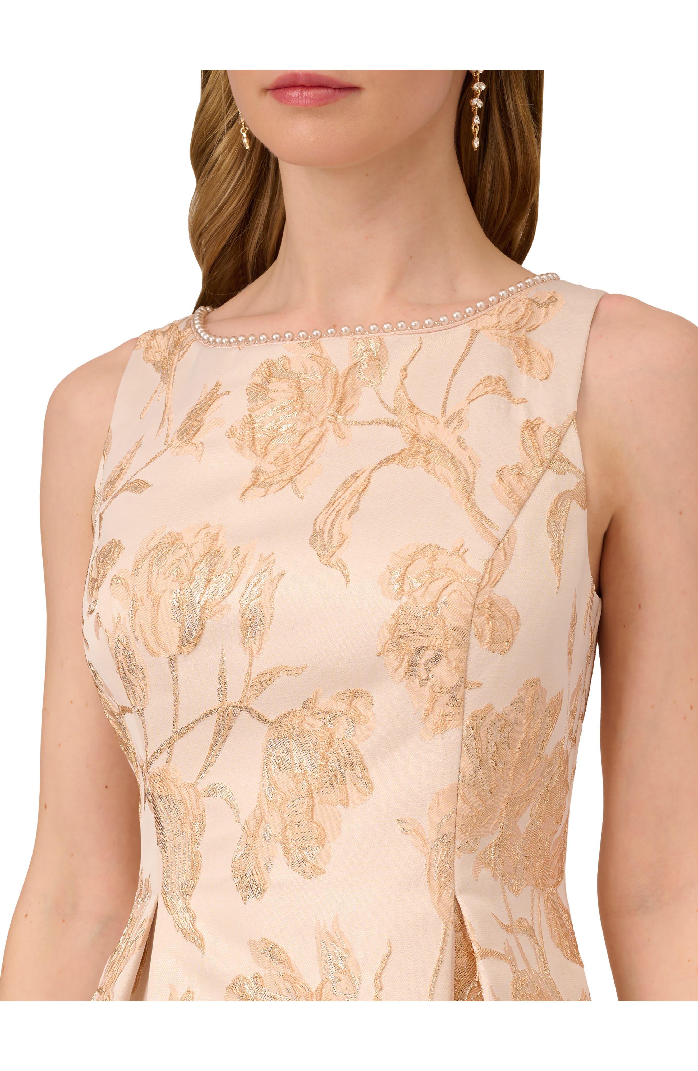 Adrianna Papell Metallic Bead Jacquard High-low Fit & Flare Dress in  Natural | Lyst