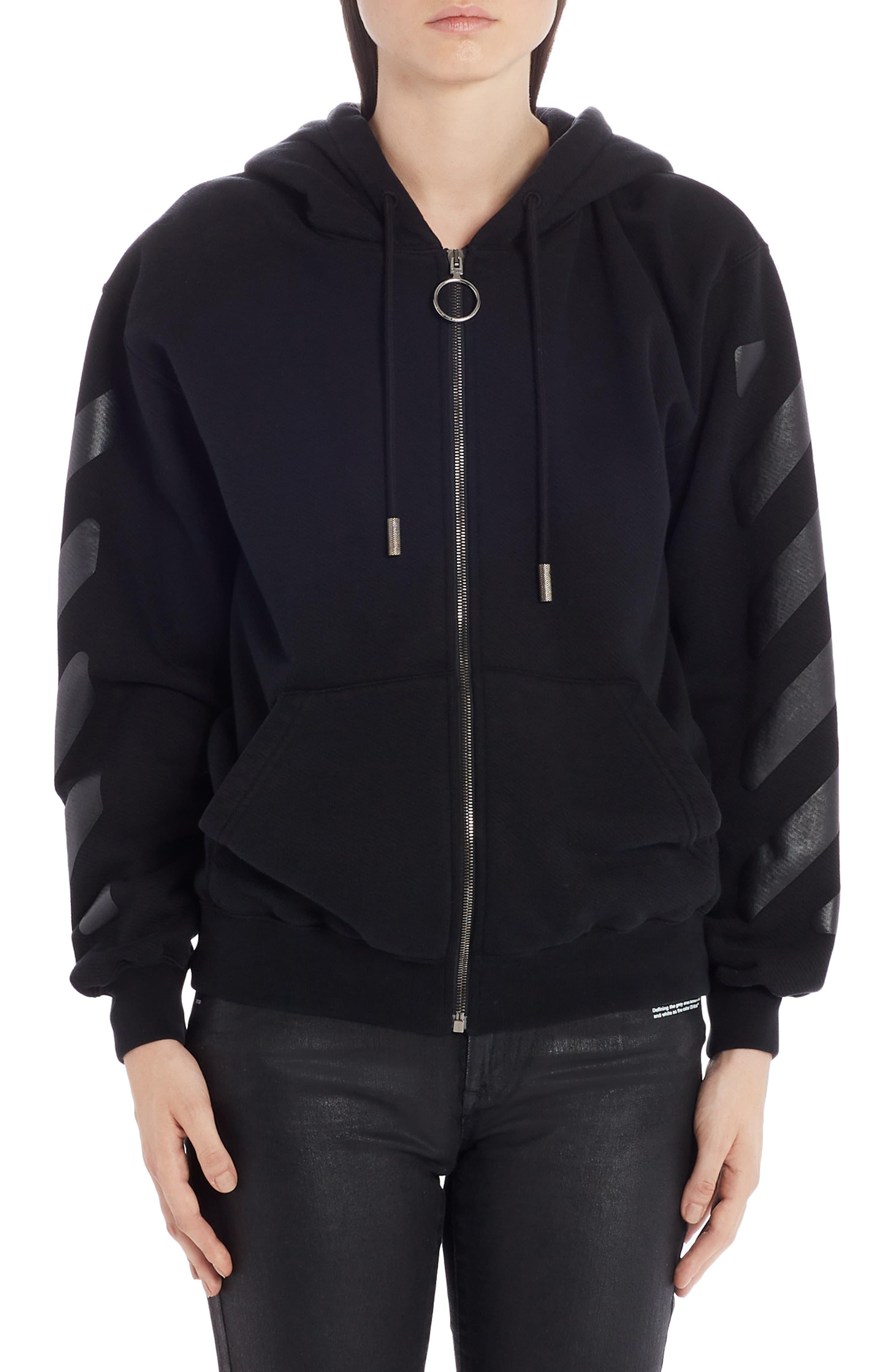 OffWhite c/o Virgil Abloh Cotton Diagonal Zip Hoodie in Black Black