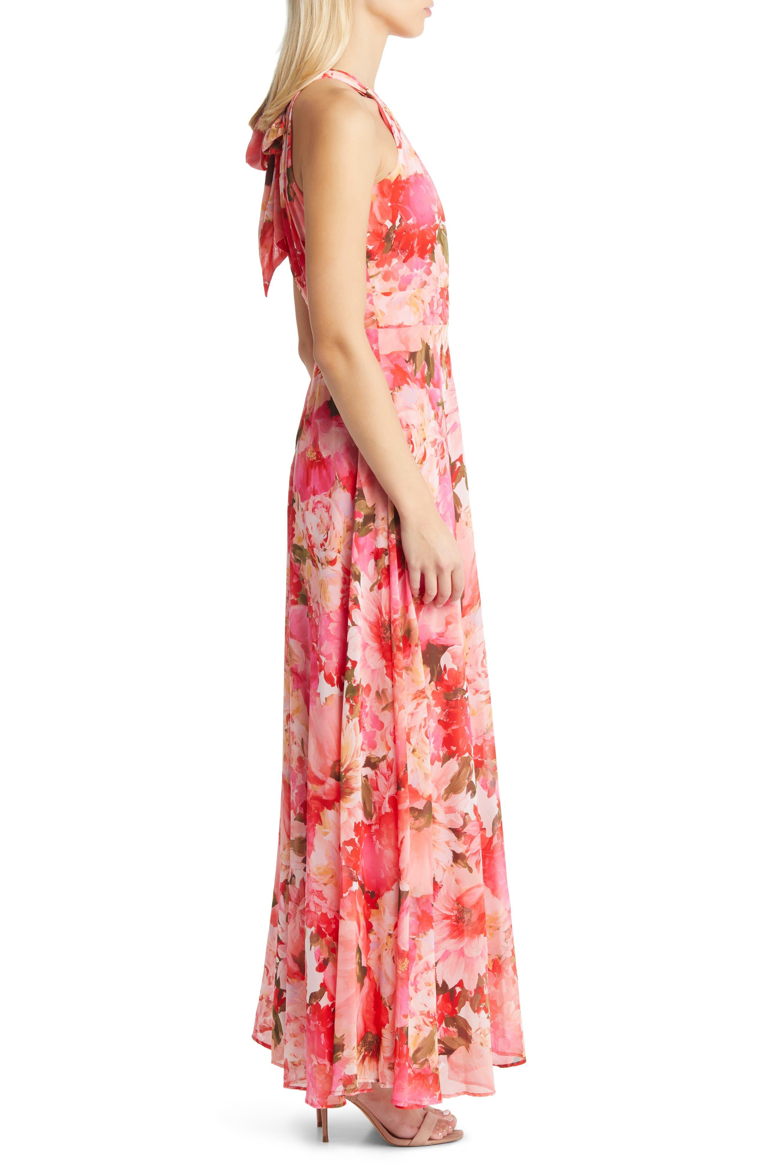 Floral print halter chiffon maxi cheap dress eliza j