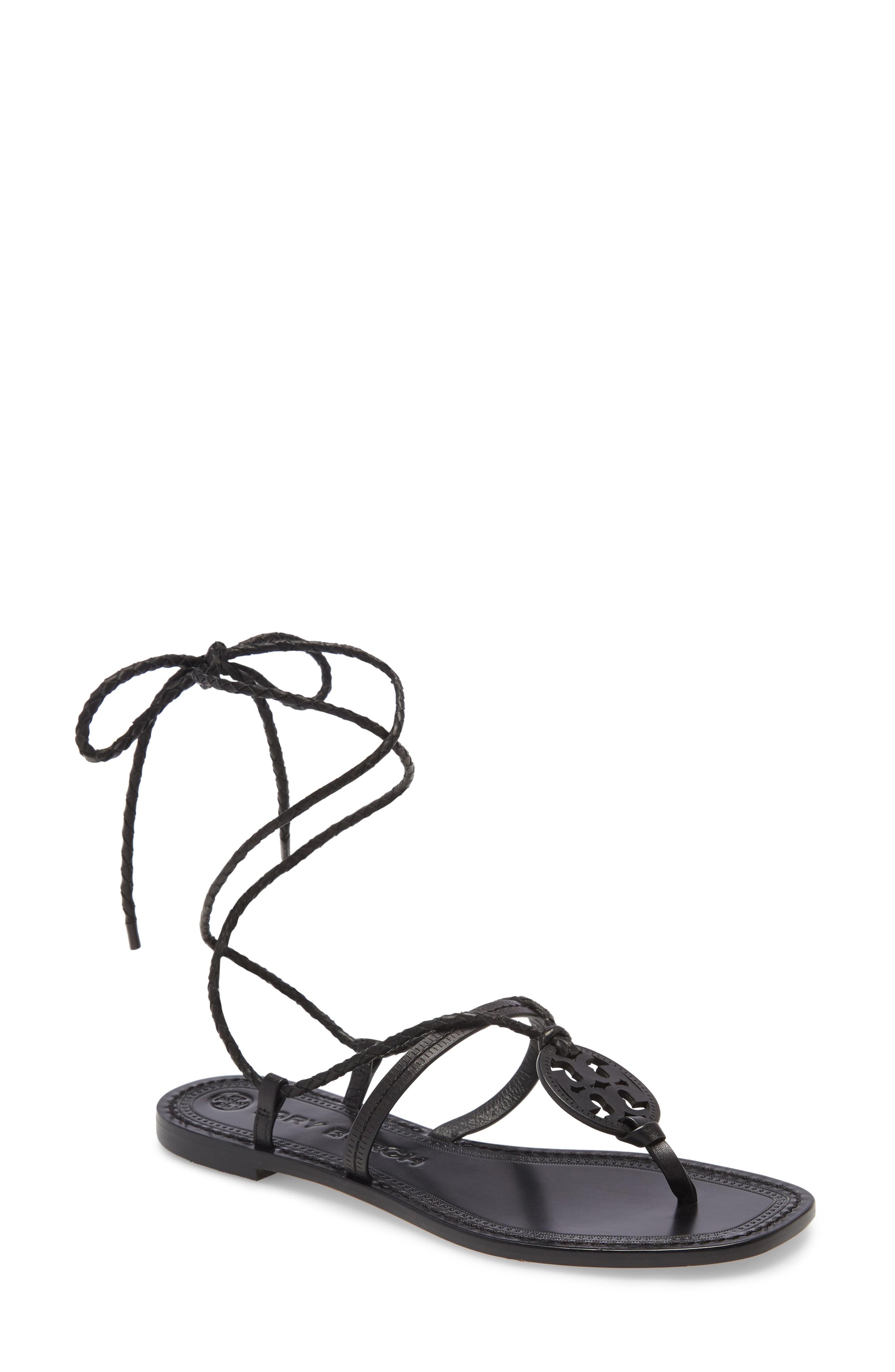 Tory Burch Miller Braided Ankle Tie Logo Sandal in Black - Save 25% - Lyst