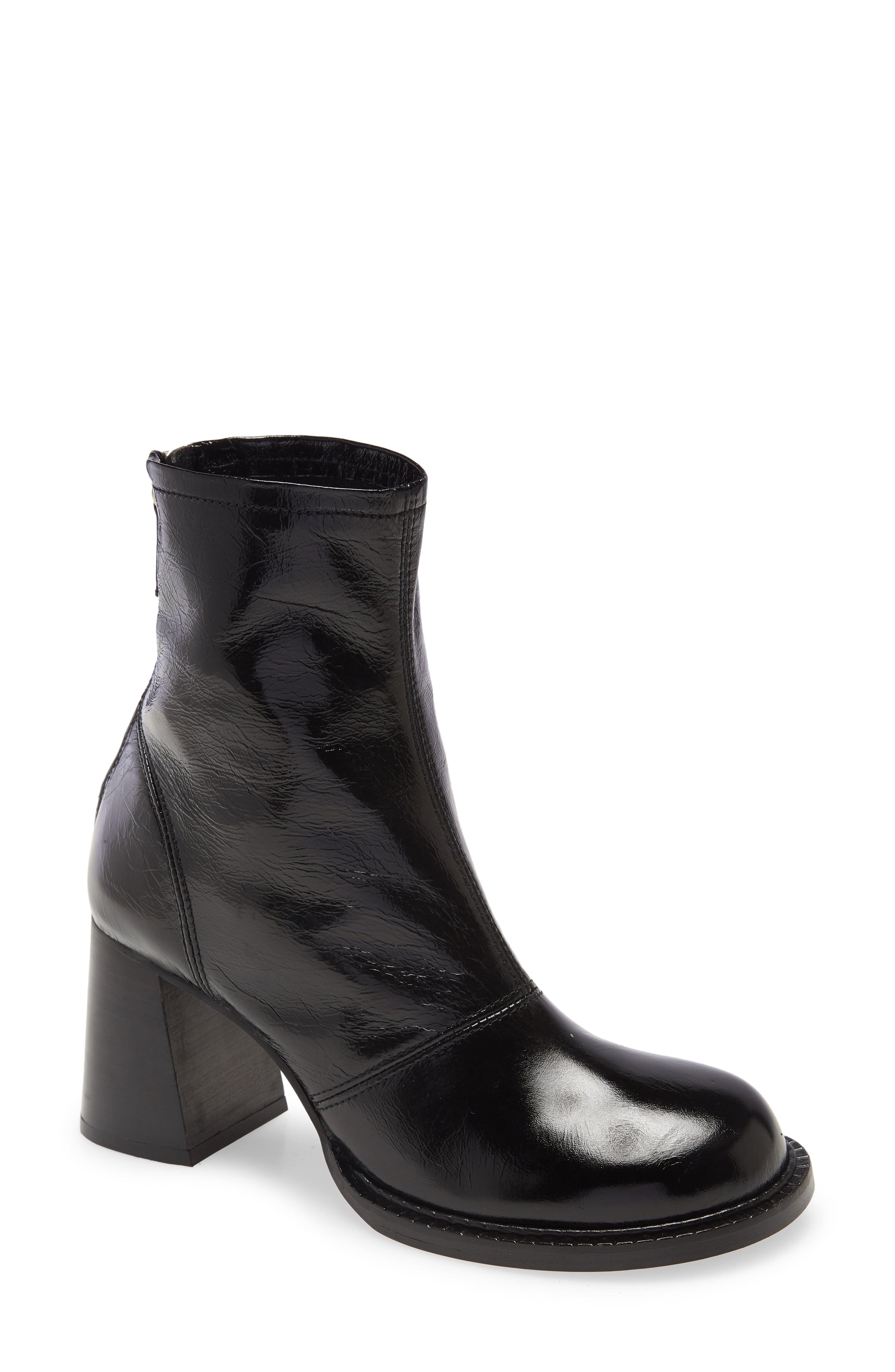 milo black leather chunky scoop toe boots