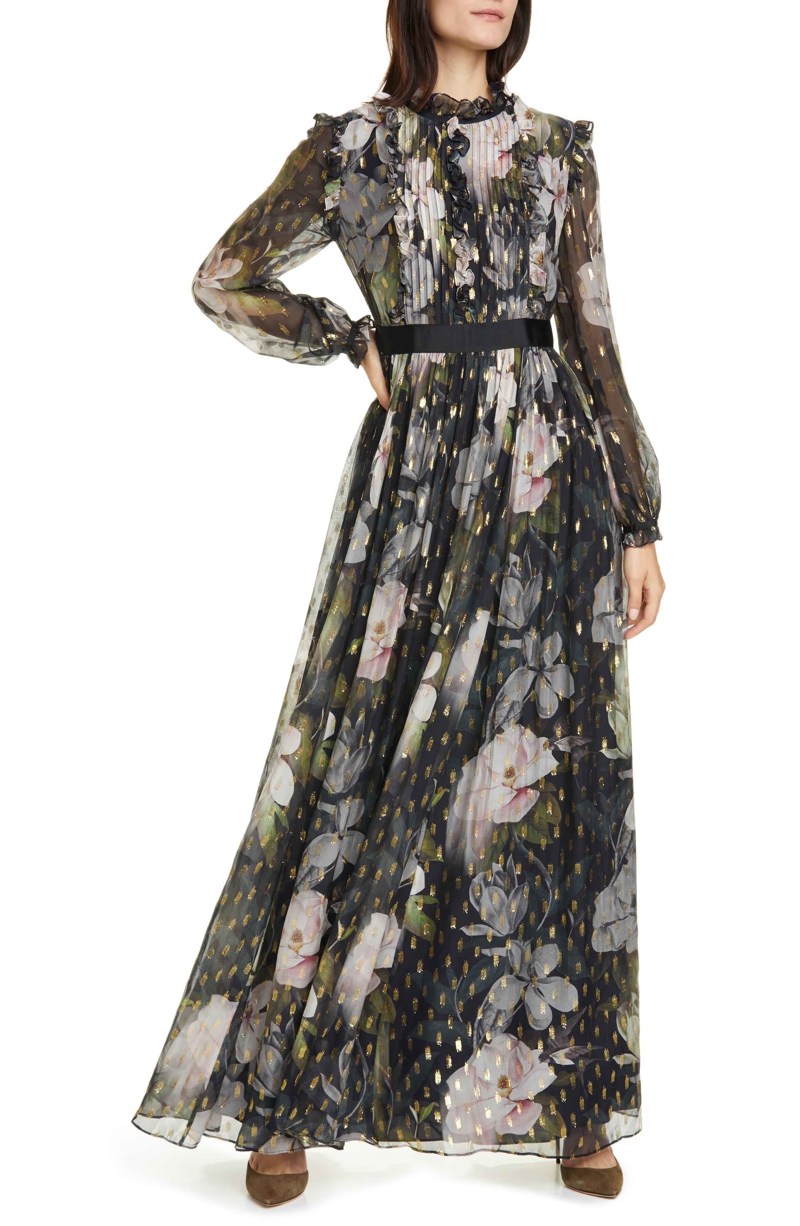 Ted Baker Opal Printed Long Sleeved Maxi Dress in Black | Lyst