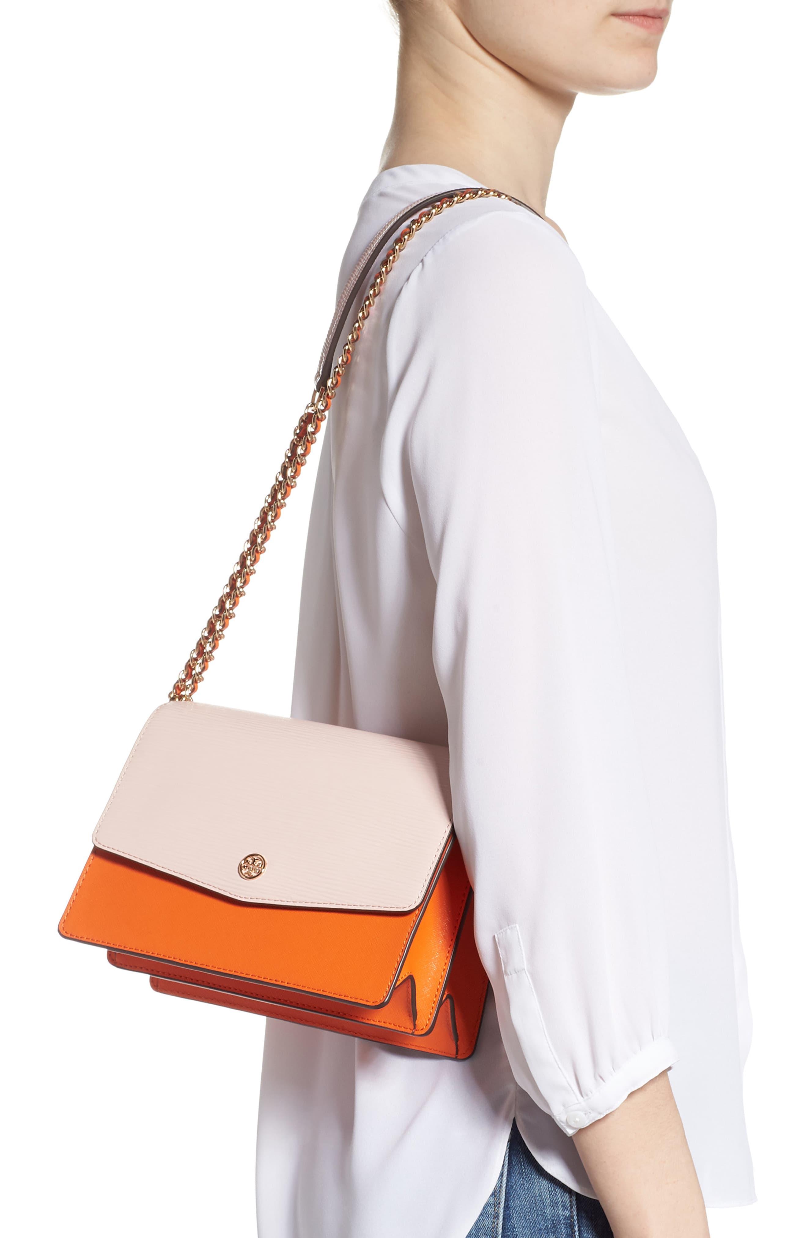 Tory Burch Leather Robinson Color Block Convertible Shoulder Bag in