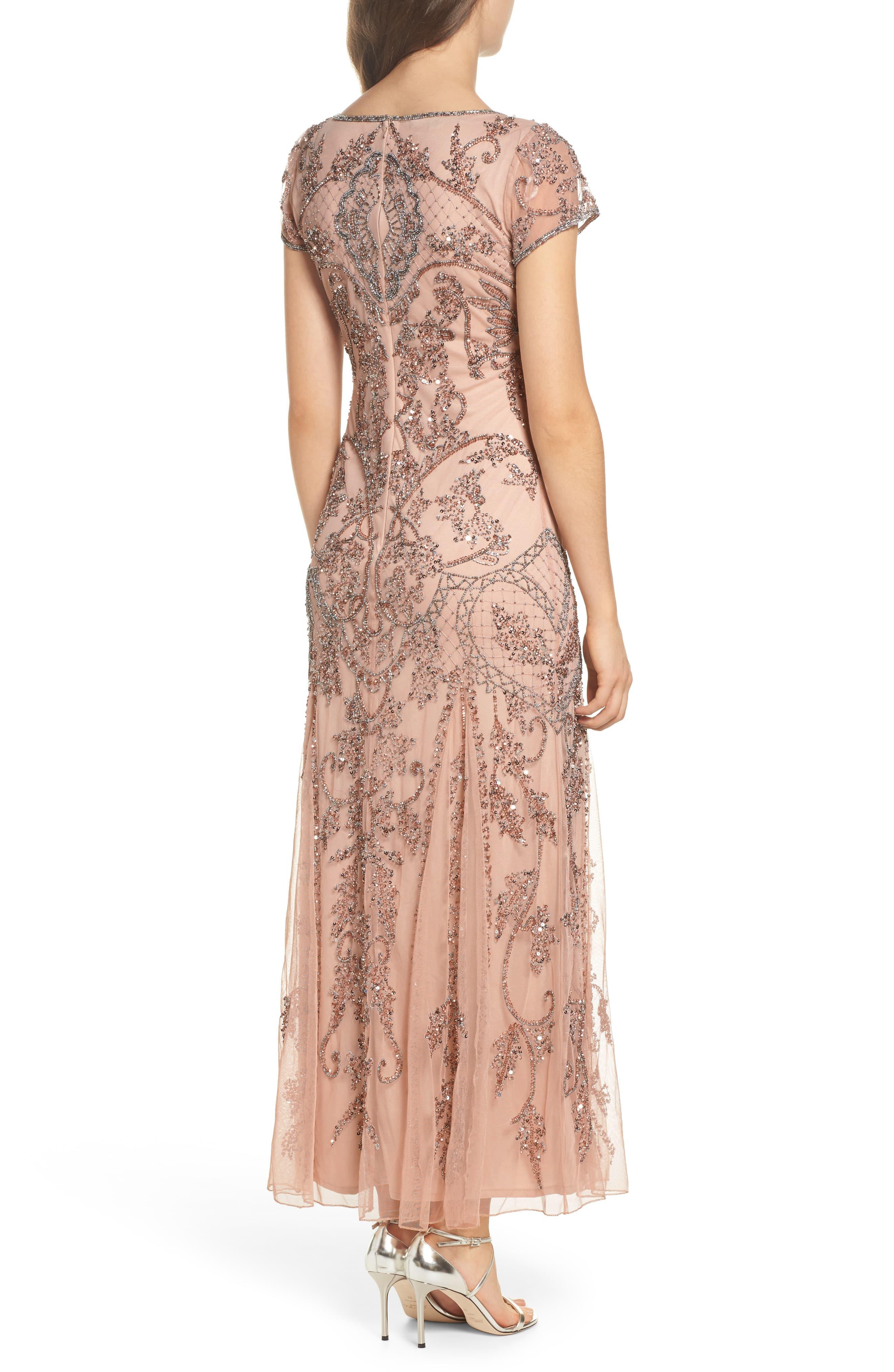 pisarro nights embellished mesh gown blush