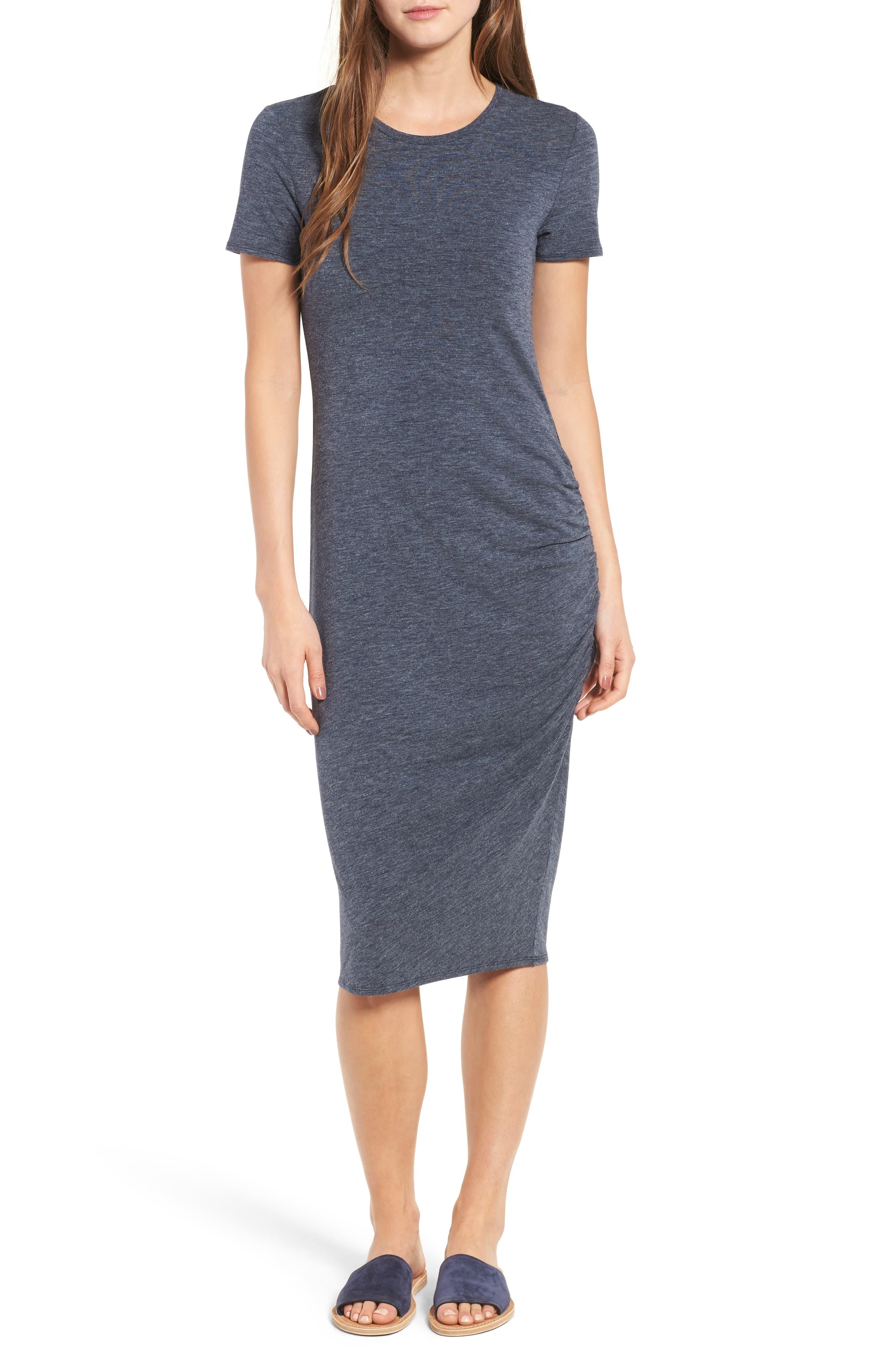 Treasure & Bond Side Ruched Bodycon Dress in Navy Night Heather (Blue