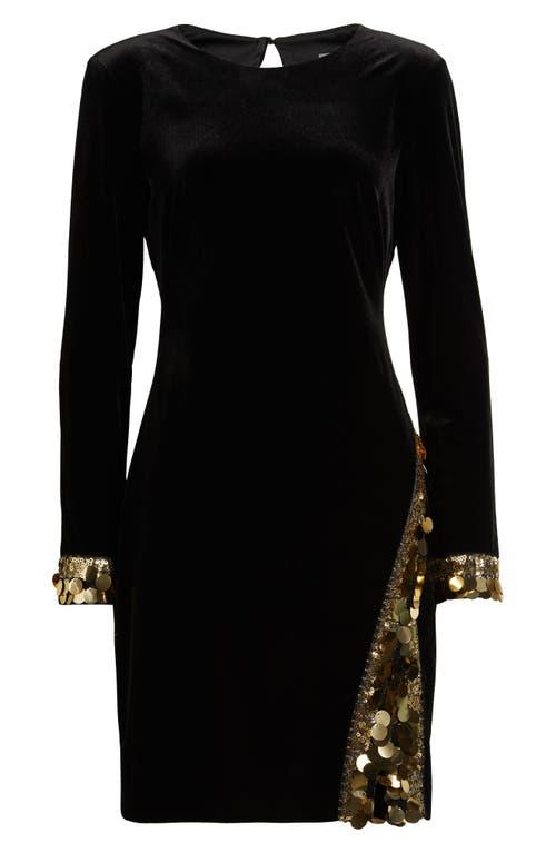 Vince Camuto Paillette Detail Long Sleeve Velvet Cocktail Dress in Black |  Lyst