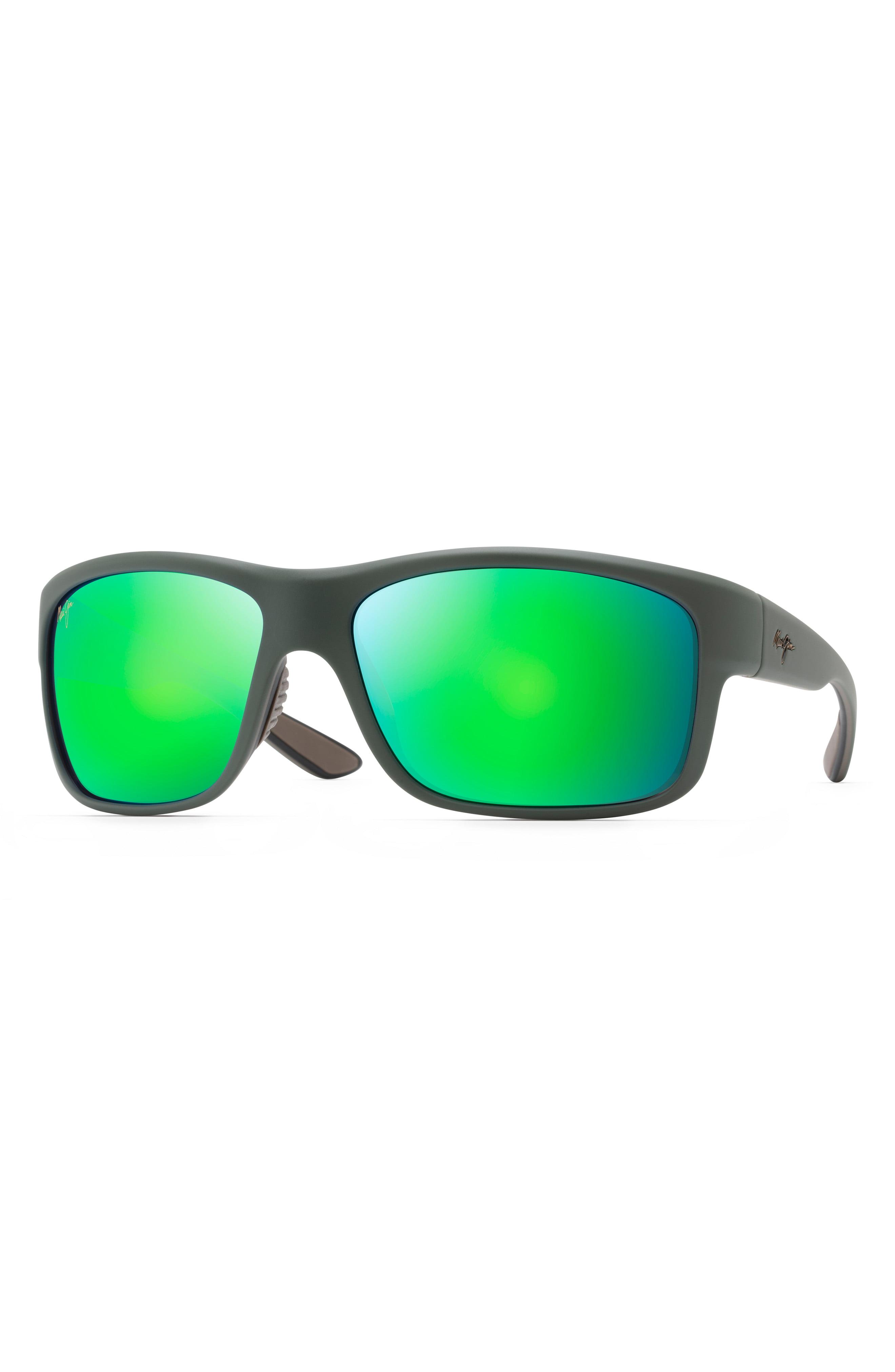 Maui Jim Southern Cross Polarizedplus2 63mm Wraparound Sunglasses Khaki Maui Green Flash 0086