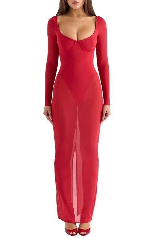 House Of Cb Everly Corset Long Sleeve Gown in Red | Lyst
