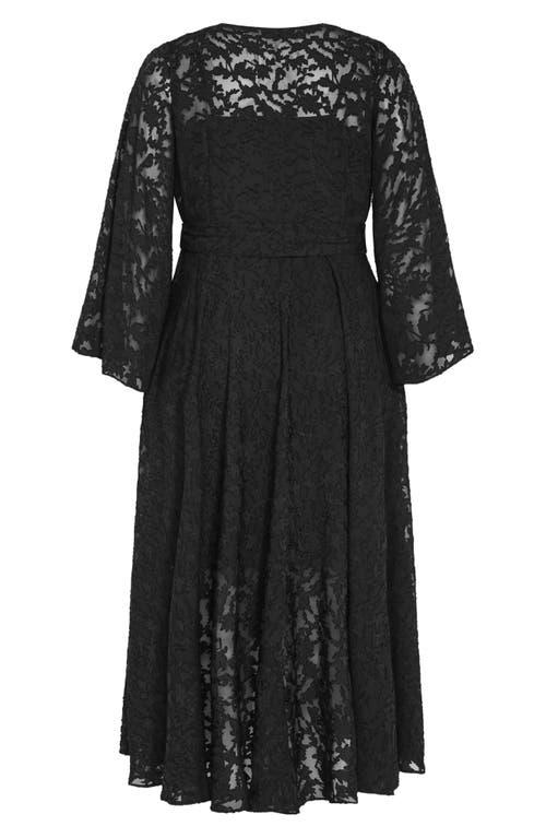 City Chic Fleetwood Jacquard Long Sleeve Wrap Maxi Dress in Black