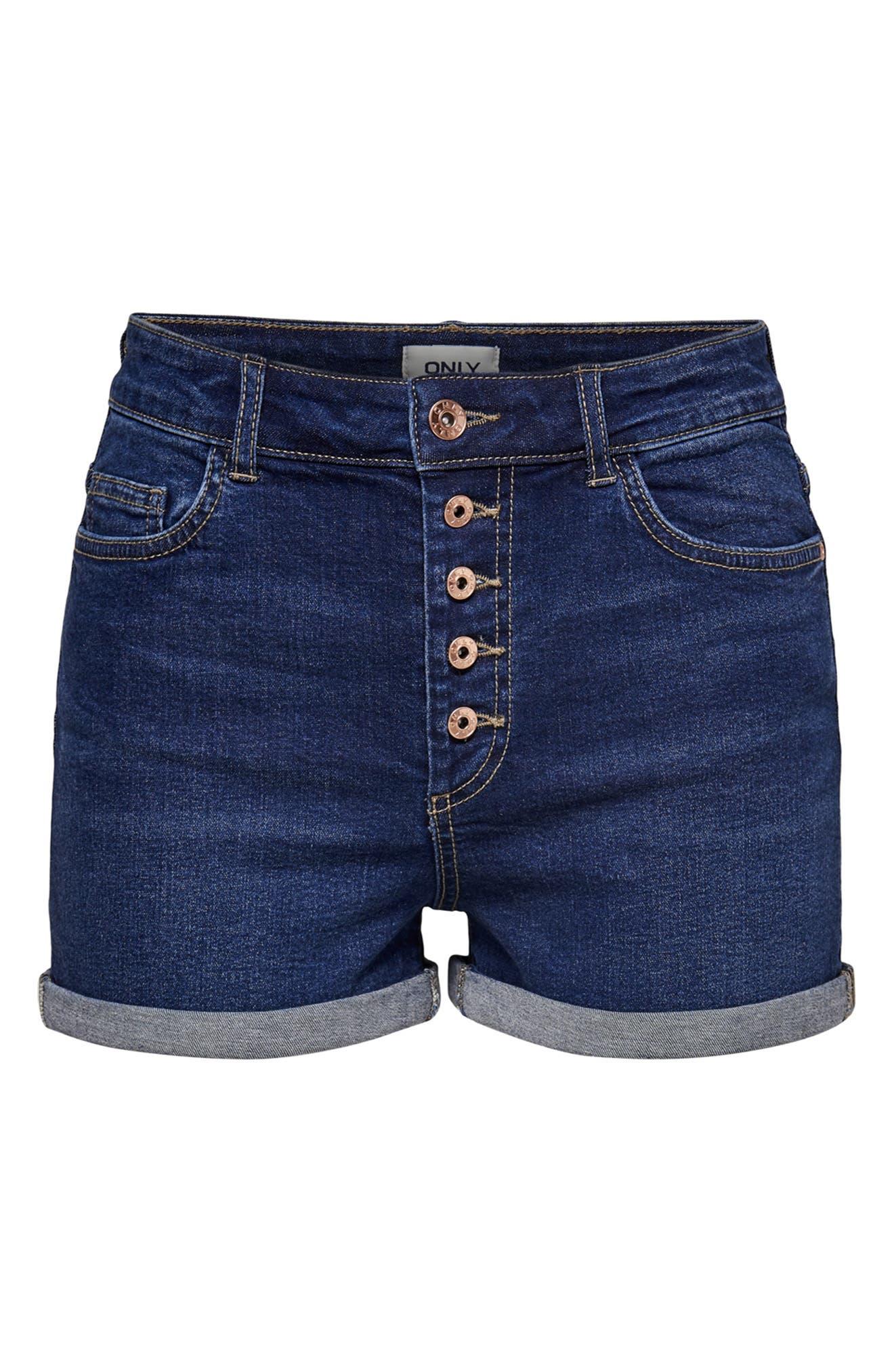 ONLY Hush Button Fly Denim Shorts in Blue | Lyst