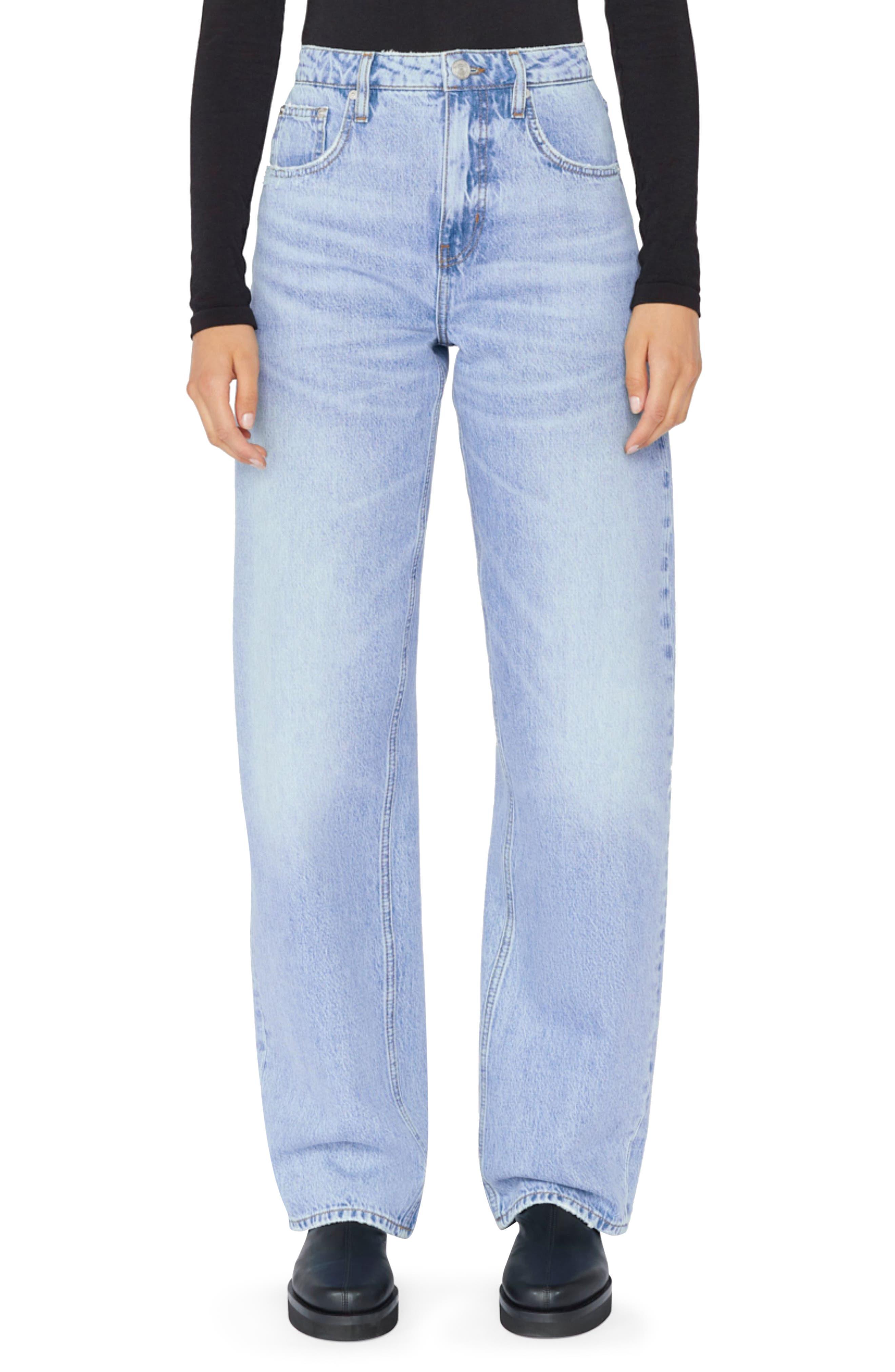 FRAME High Waist Extra Long Barrel Jeans in Blue | Lyst