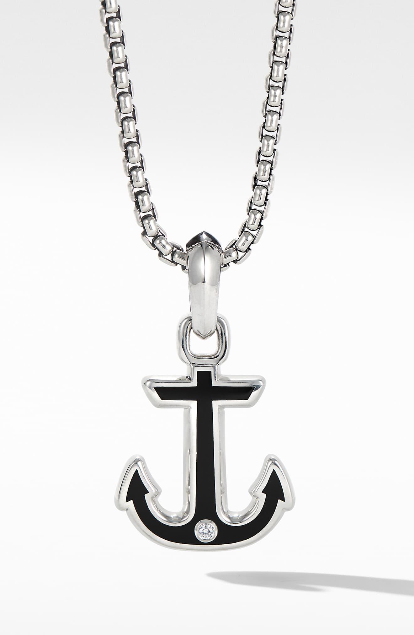 David Yurman Maritime Anchor Amulet With Black Onyx And Center Diamond