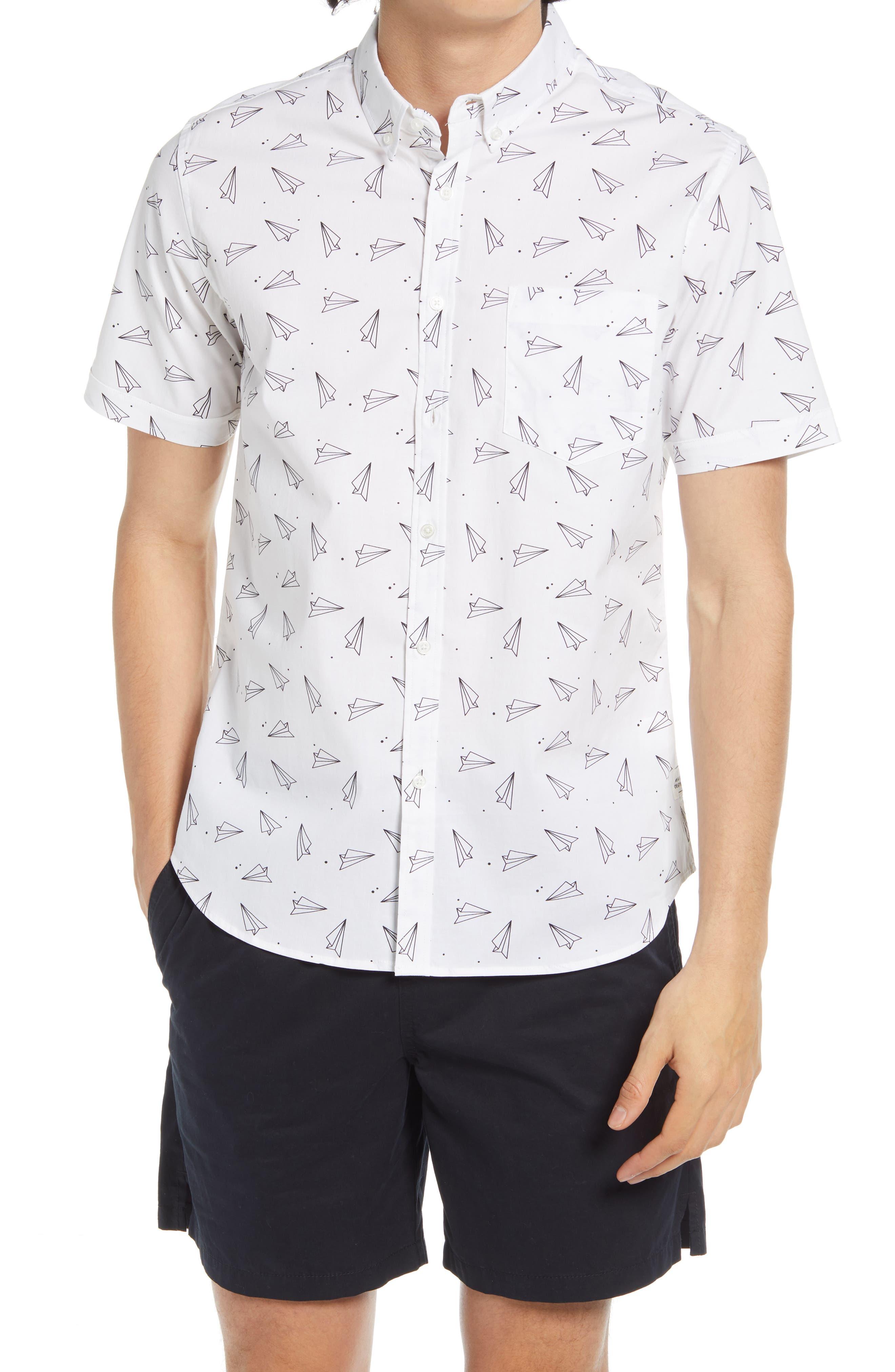 PUBLIC ART Paper Airplane Short Sleeve Button-down Shirt in White for Men |  Lyst