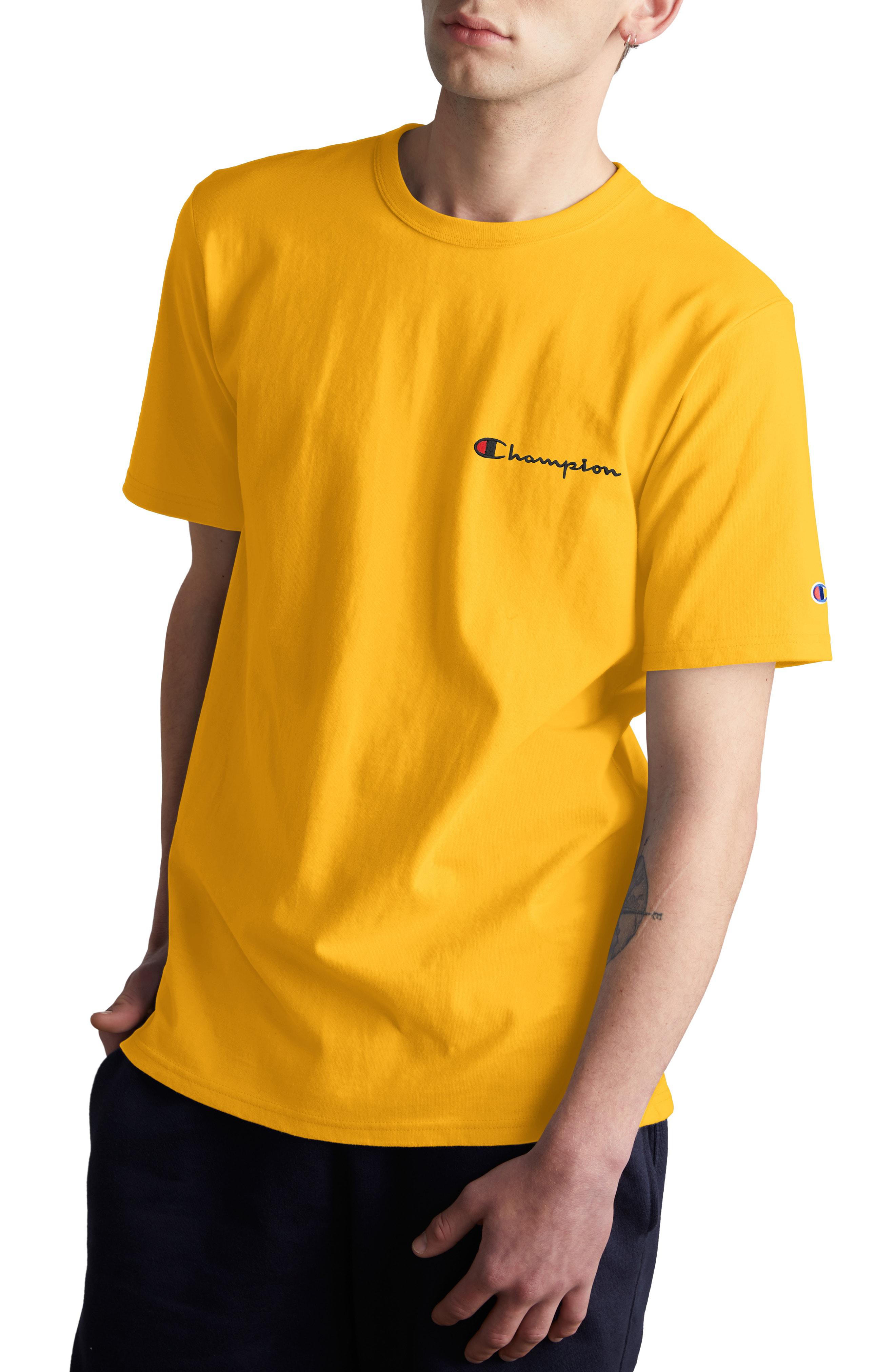 Champion Logo Embroidered Crewneck T-shirt in Yellow for Men - Lyst