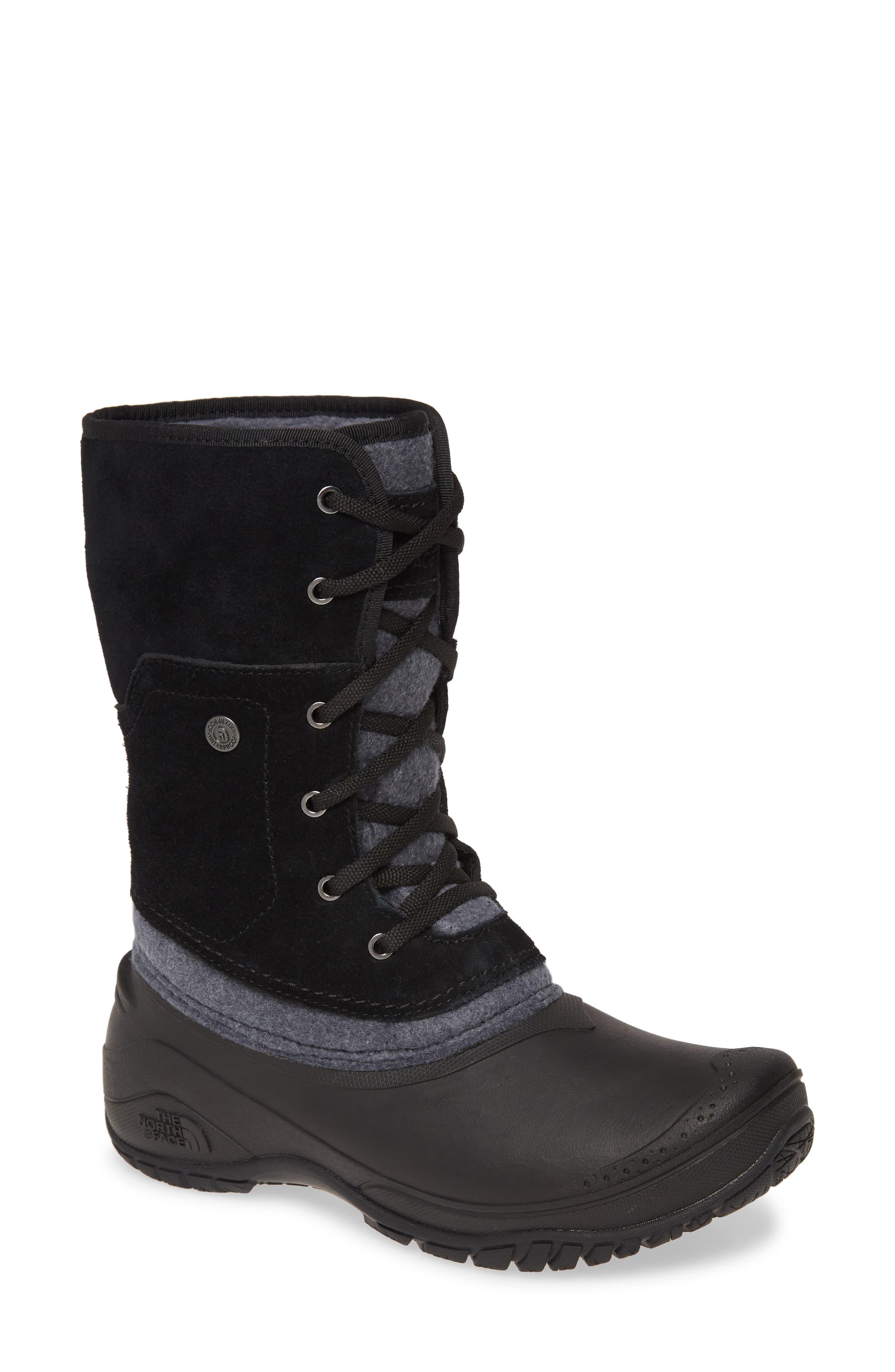 The North Face Fleece Shellista Ii Roll Cuff Waterproof Insulated Winter Boot in Black/ Grey
