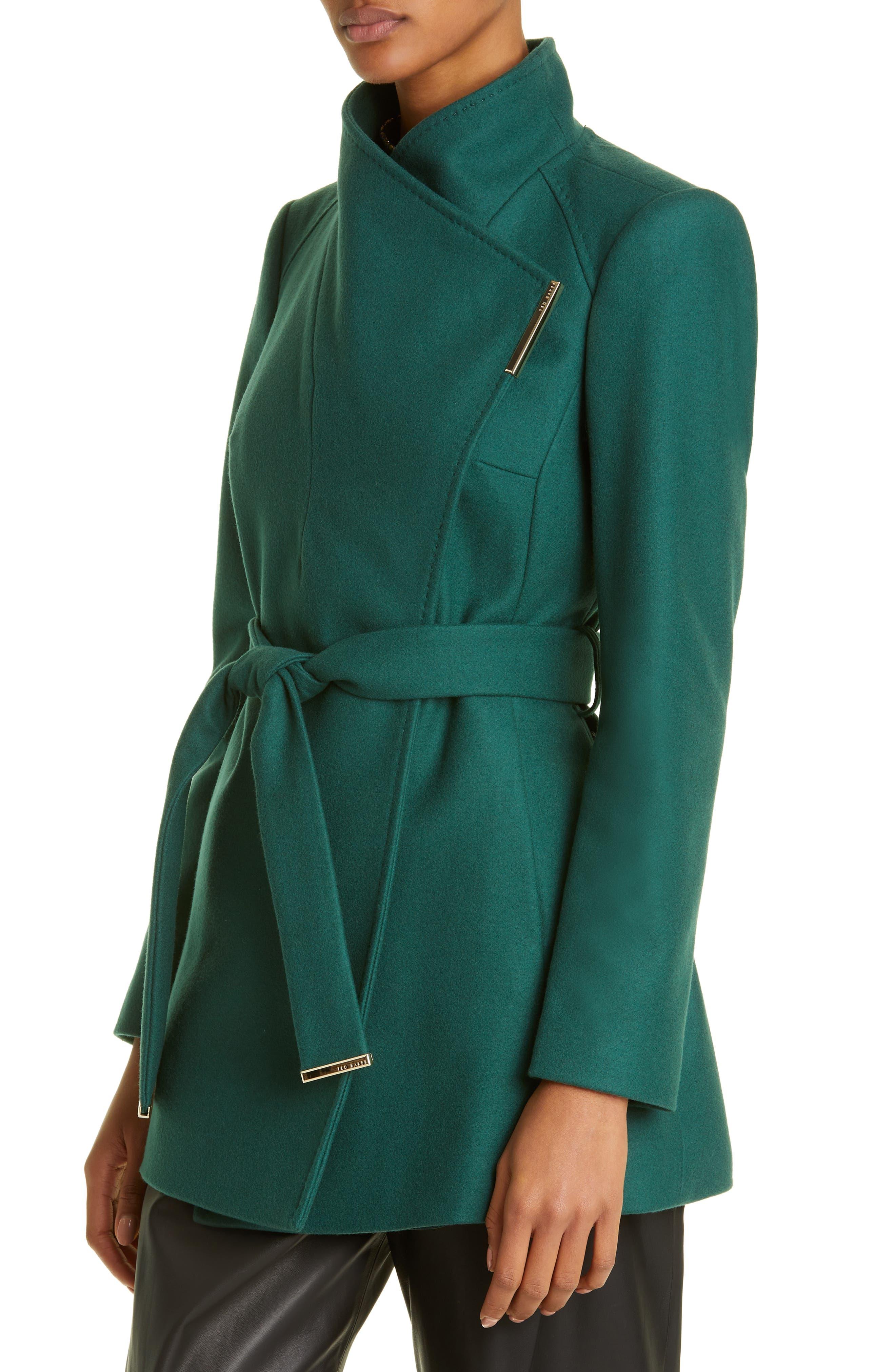 Ted Baker Rosess Virgin Wool Blend Wrap Coat in Green | Lyst