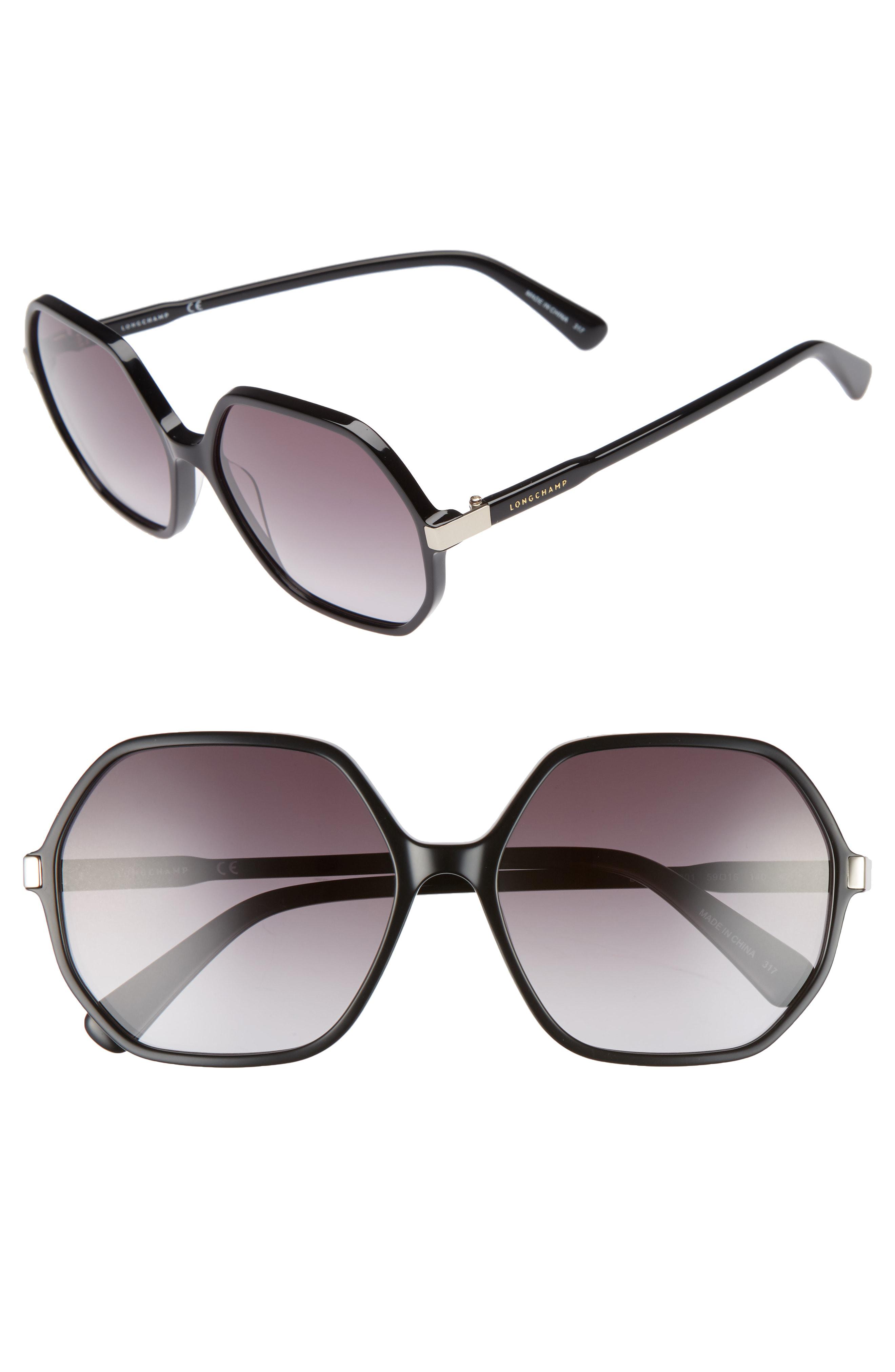 Longchamp 59mm Gradient Lens Hexagonal Sunglasses in Black Lyst