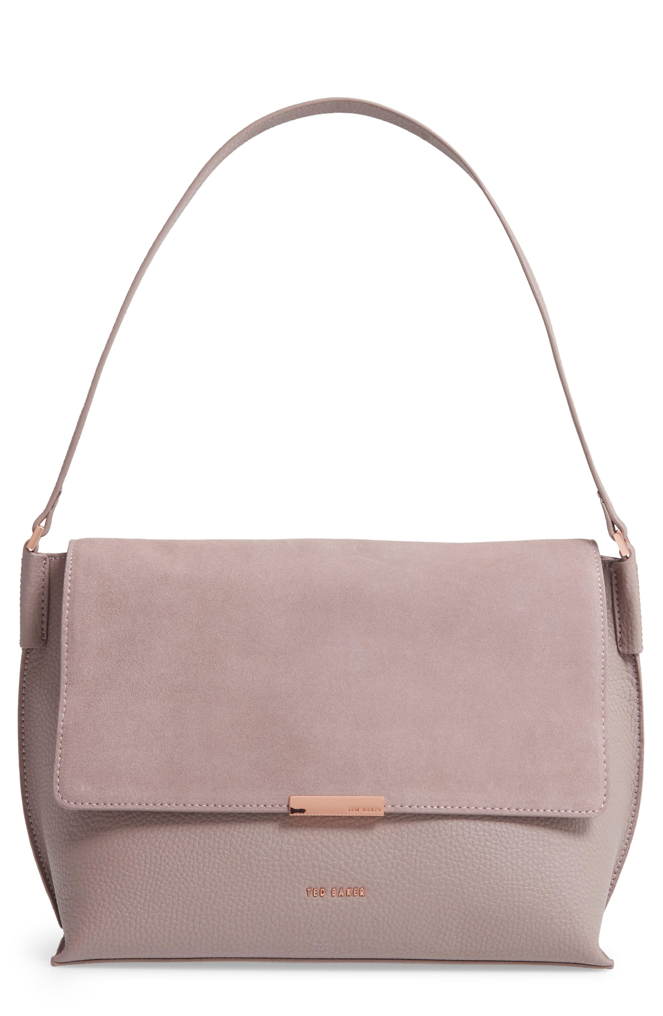 Ted Baker Louissa Bar Detail Suede & Leather Shoulder Bag in MidGrey (Gray) Lyst