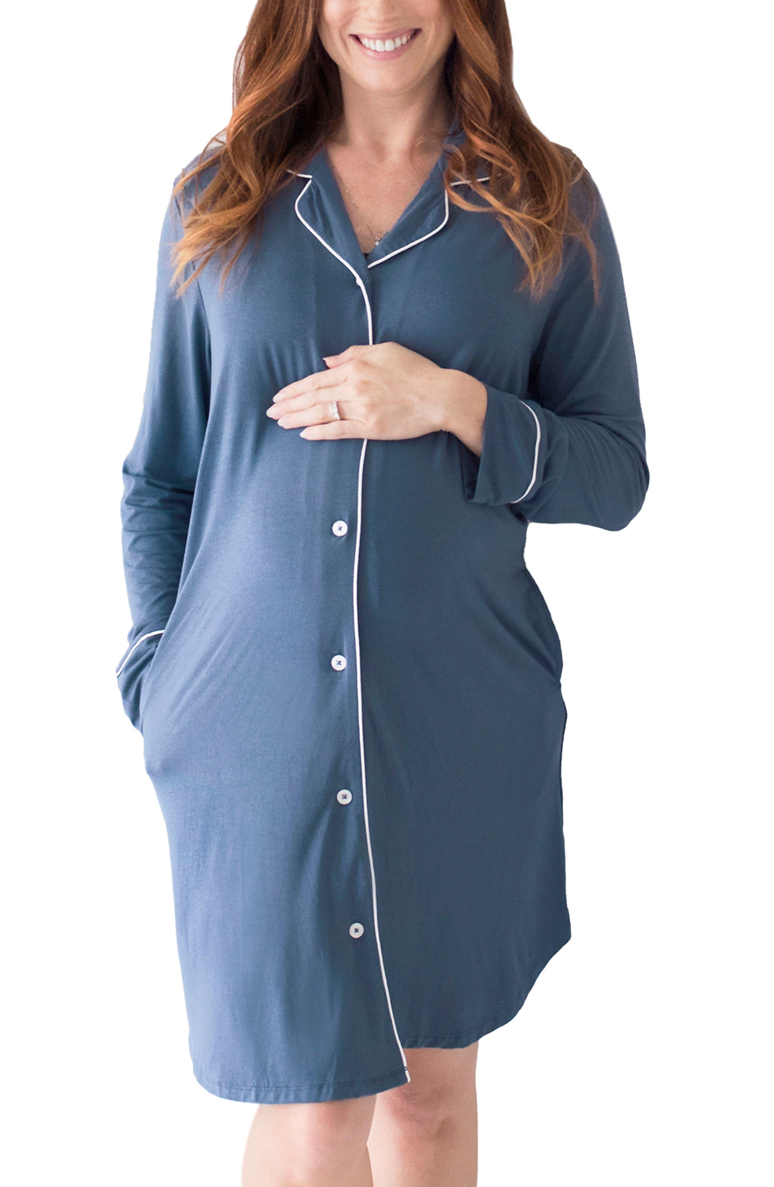 Kindred Bravely Clea Classic Long Sleeve Sleep Shirt in Blue