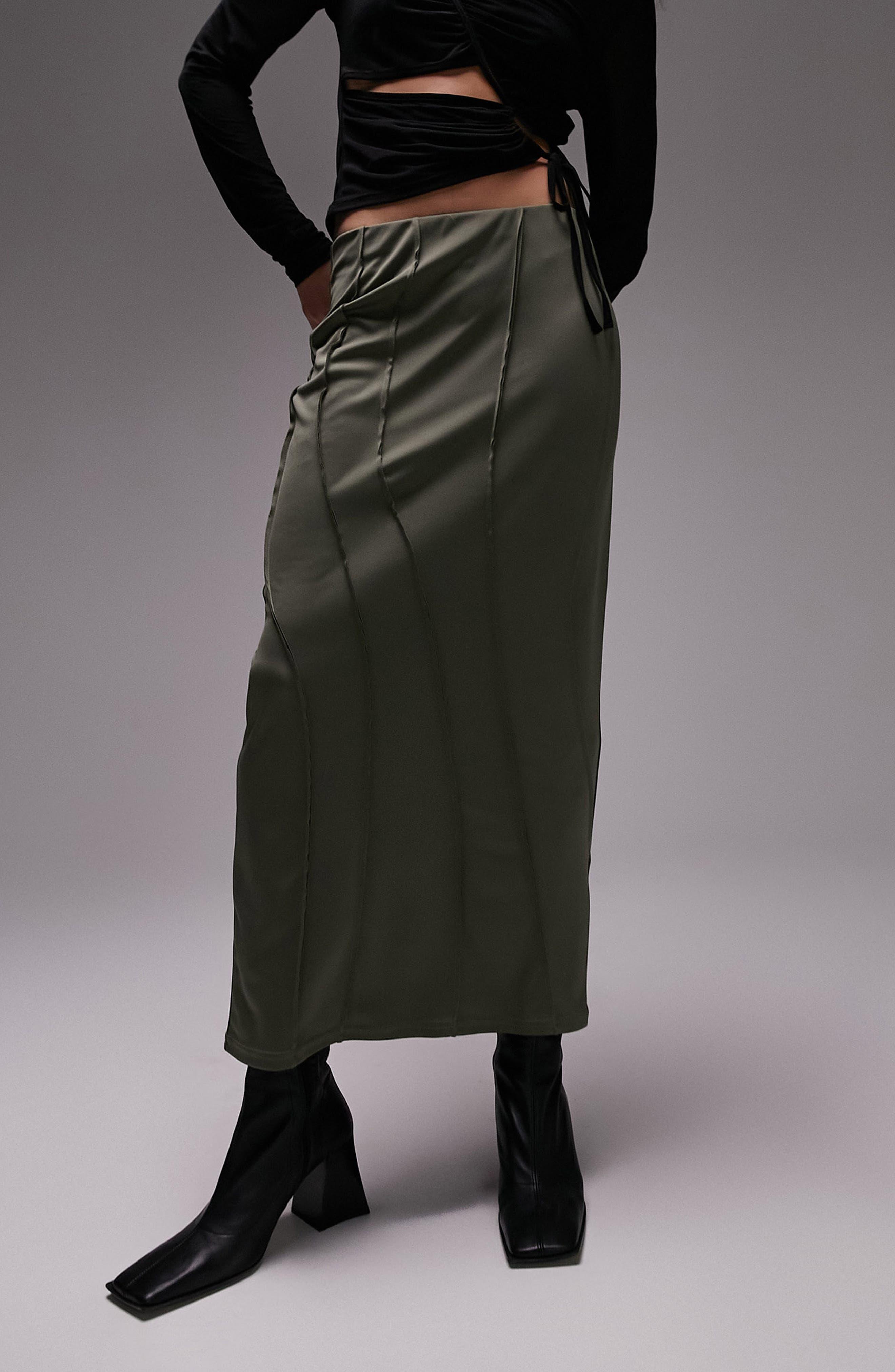 TOPSHOP Seam Detail Satin Maxi Skirt in Black | Lyst