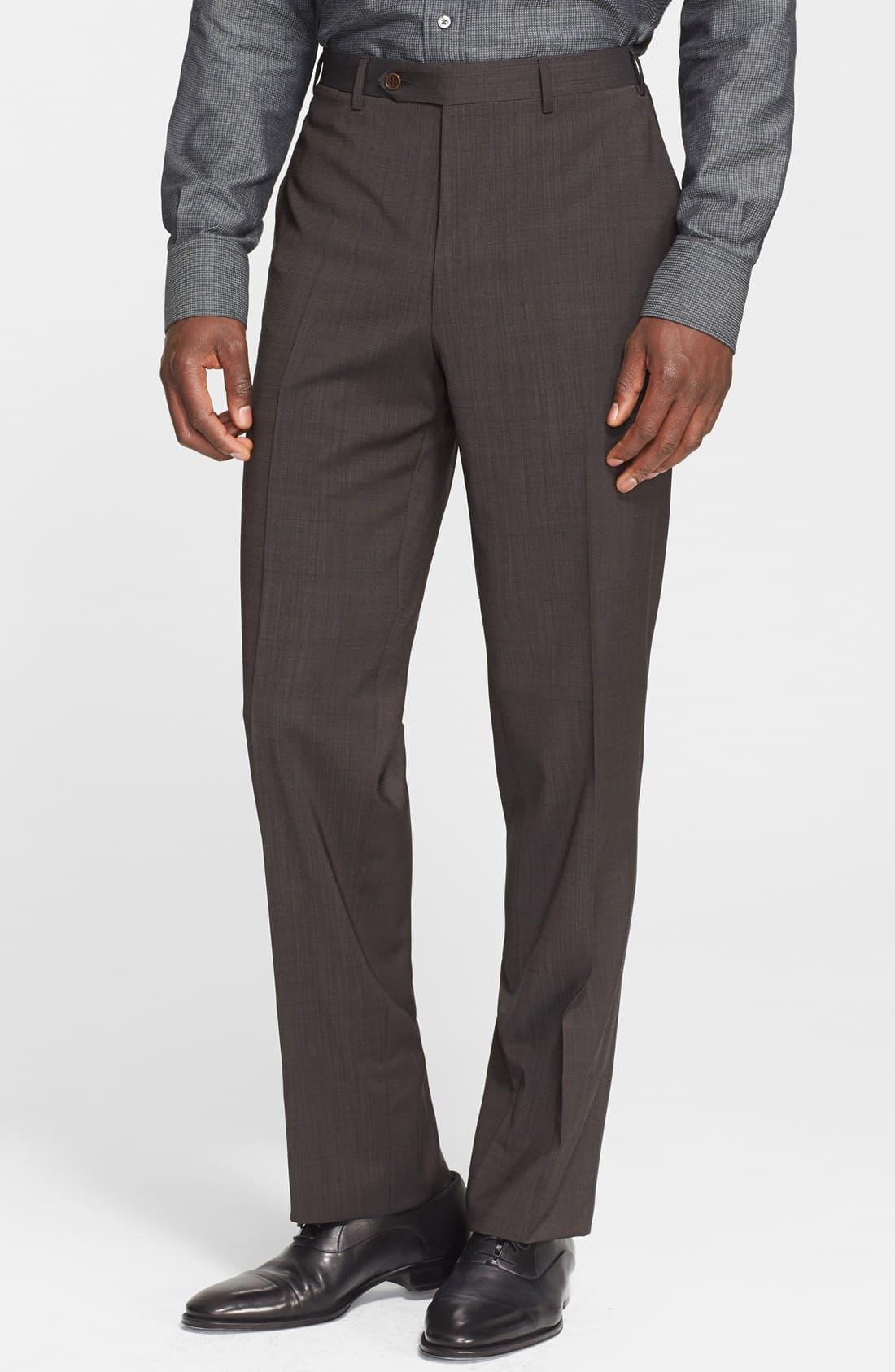 Canali Flat Front Classic Fit Wool Dress Pants in Brown for Men Lyst