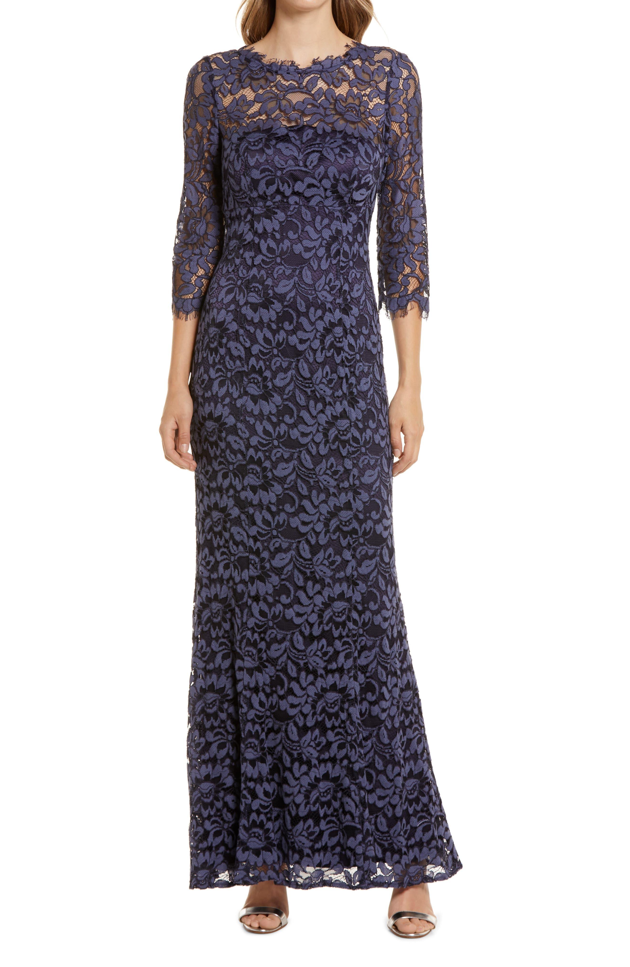 Eliza J Lace Bateau Neck Mermaid Gown in Blue Lyst