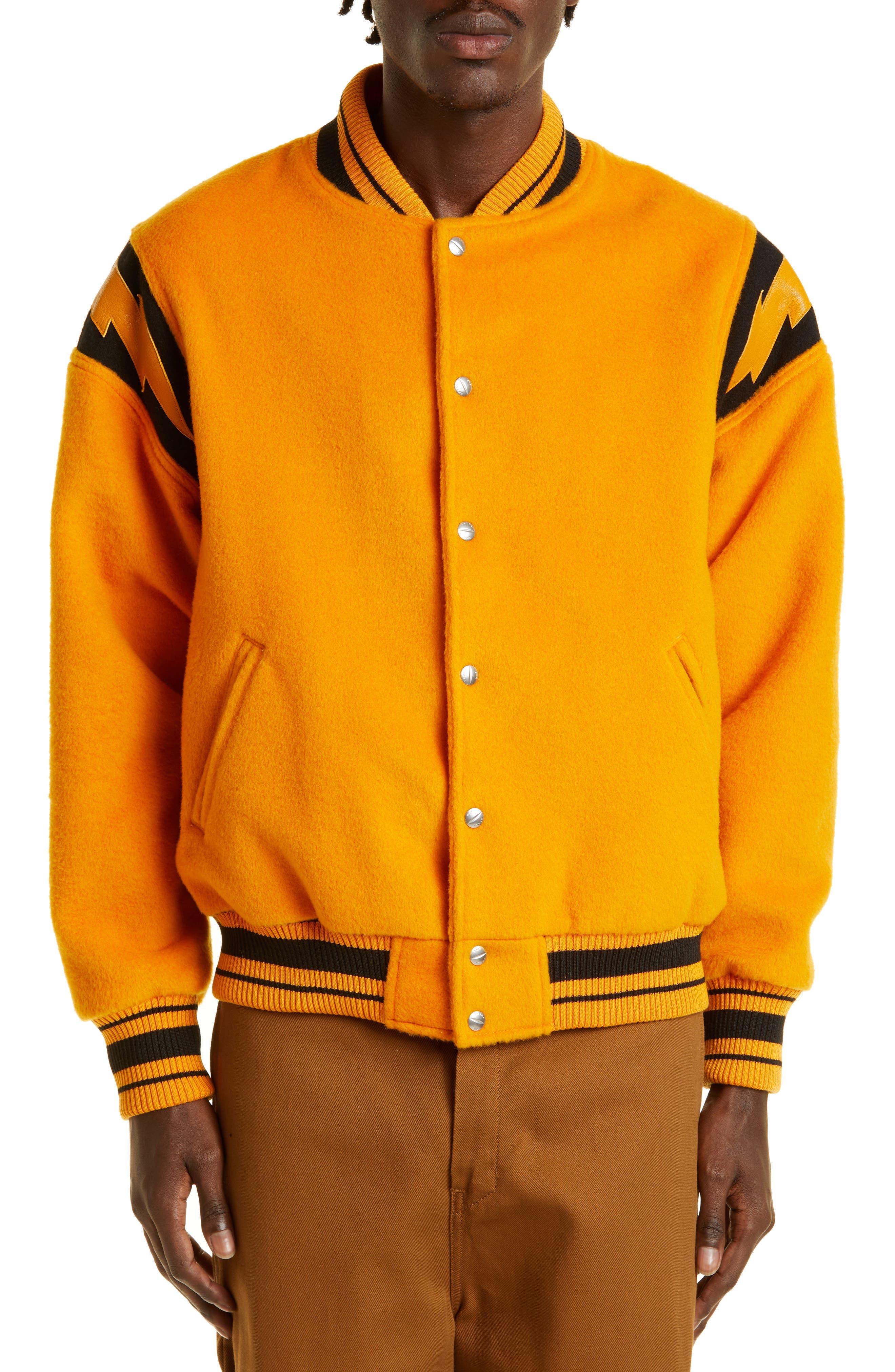 Rhude Lightning Inset Wool Blend Bomber Jacket in Orange for Men Lyst
