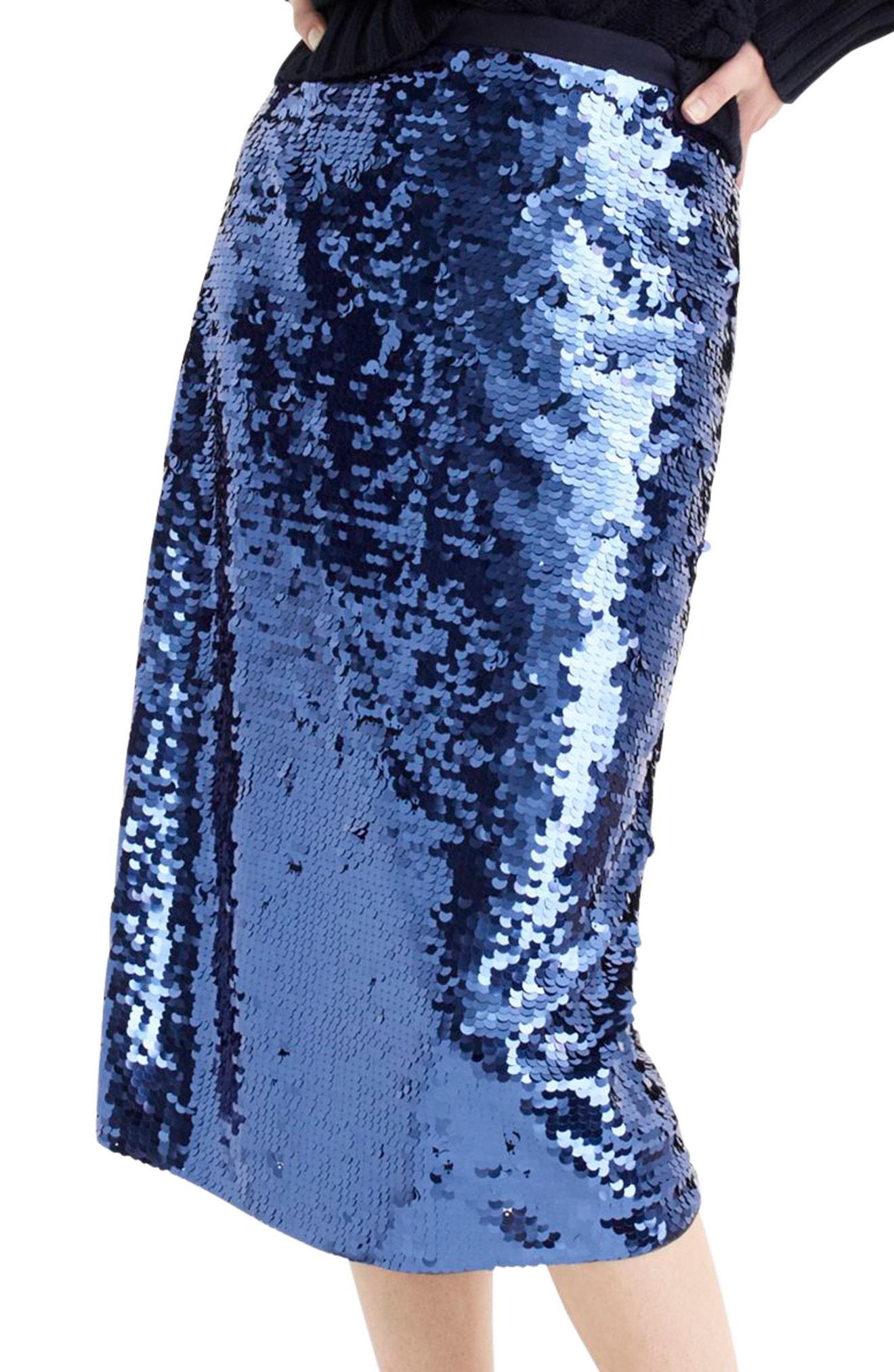 J.Crew Sequin Midi Skirt With Tie in Blue Lyst