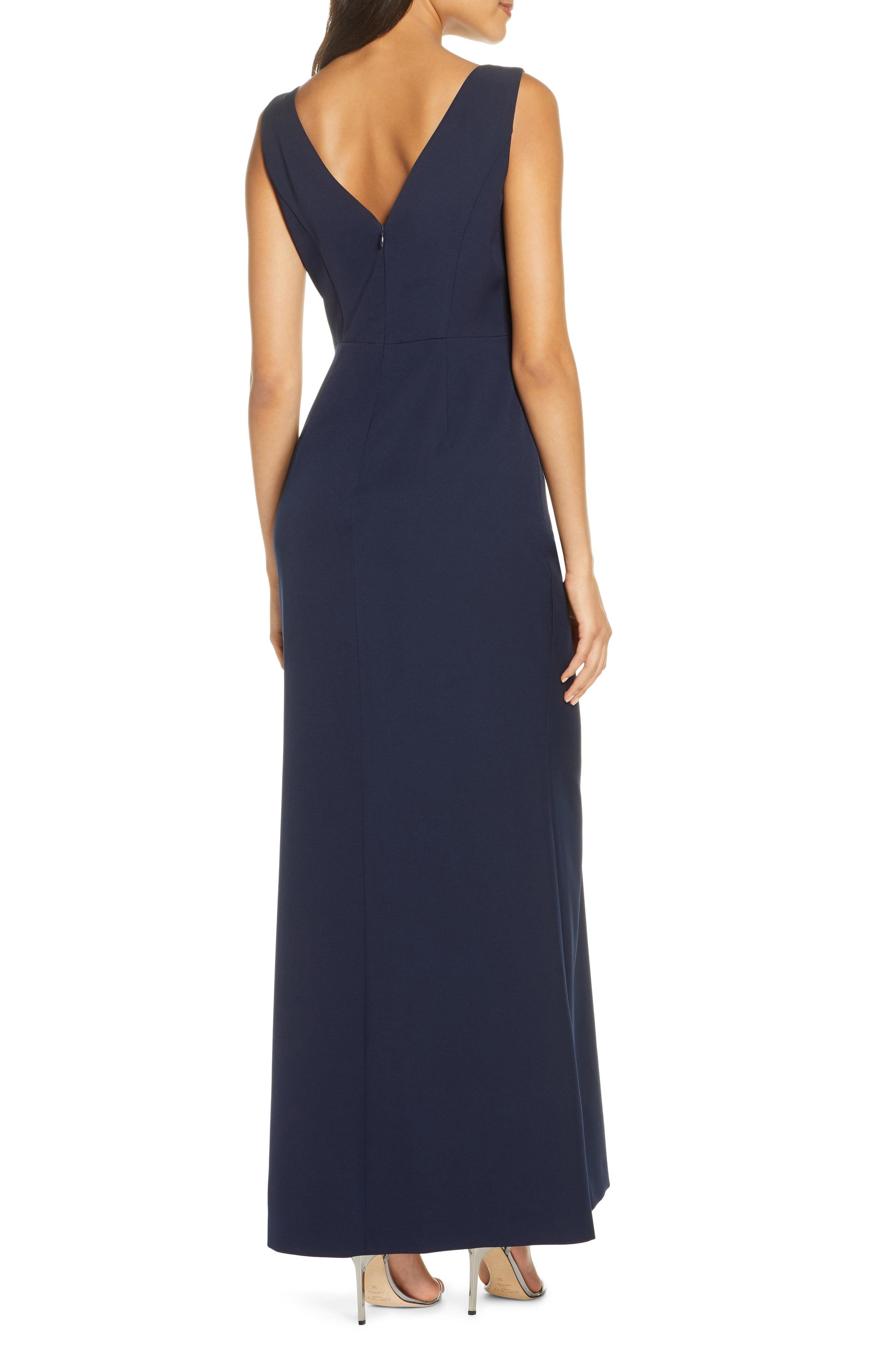 Eliza J Ruffle Front Gown in Navy (Blue) - Lyst