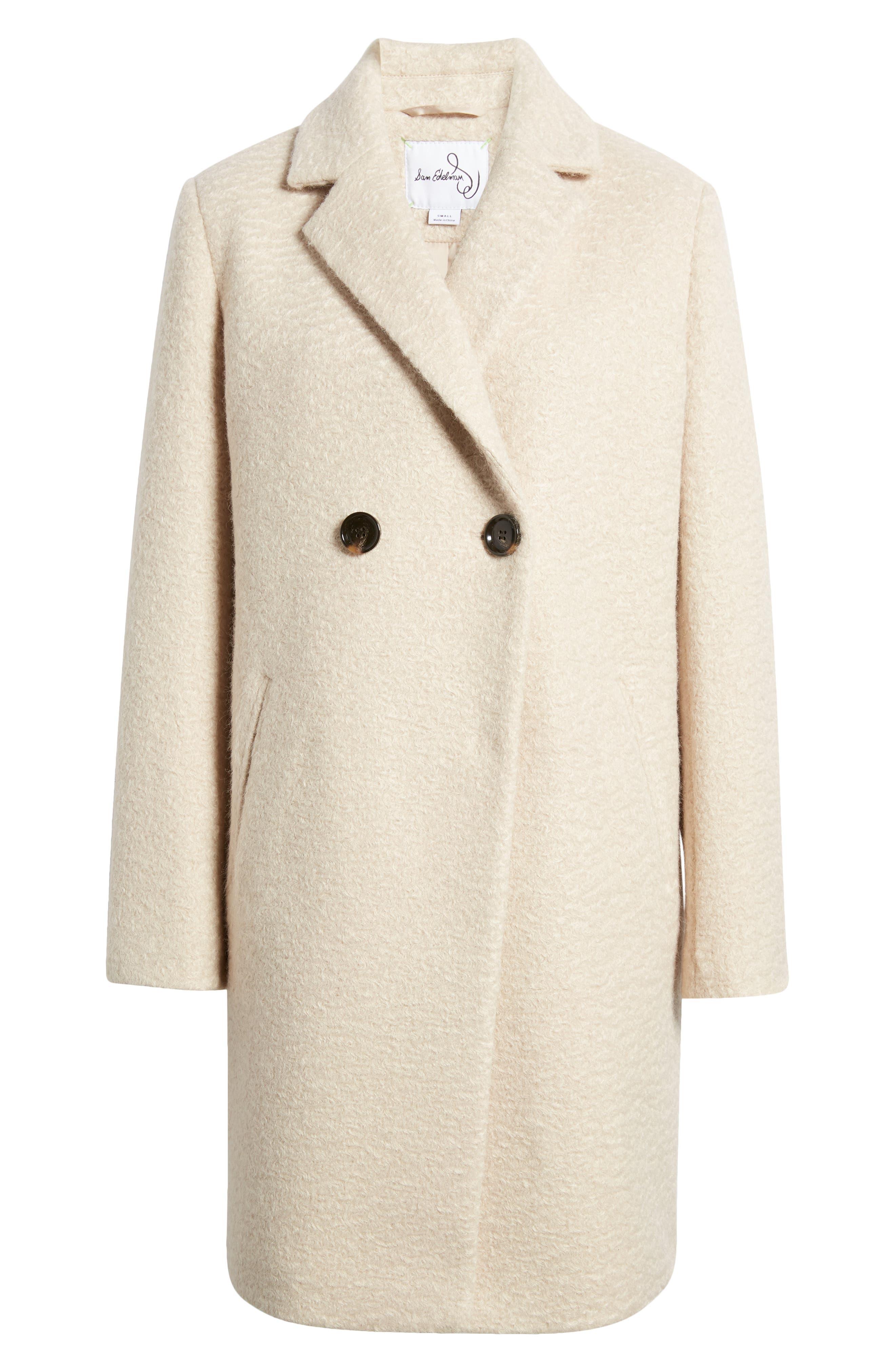Sam Edelman Bouclé Tweed Double Breasted Coat in Natural | Lyst