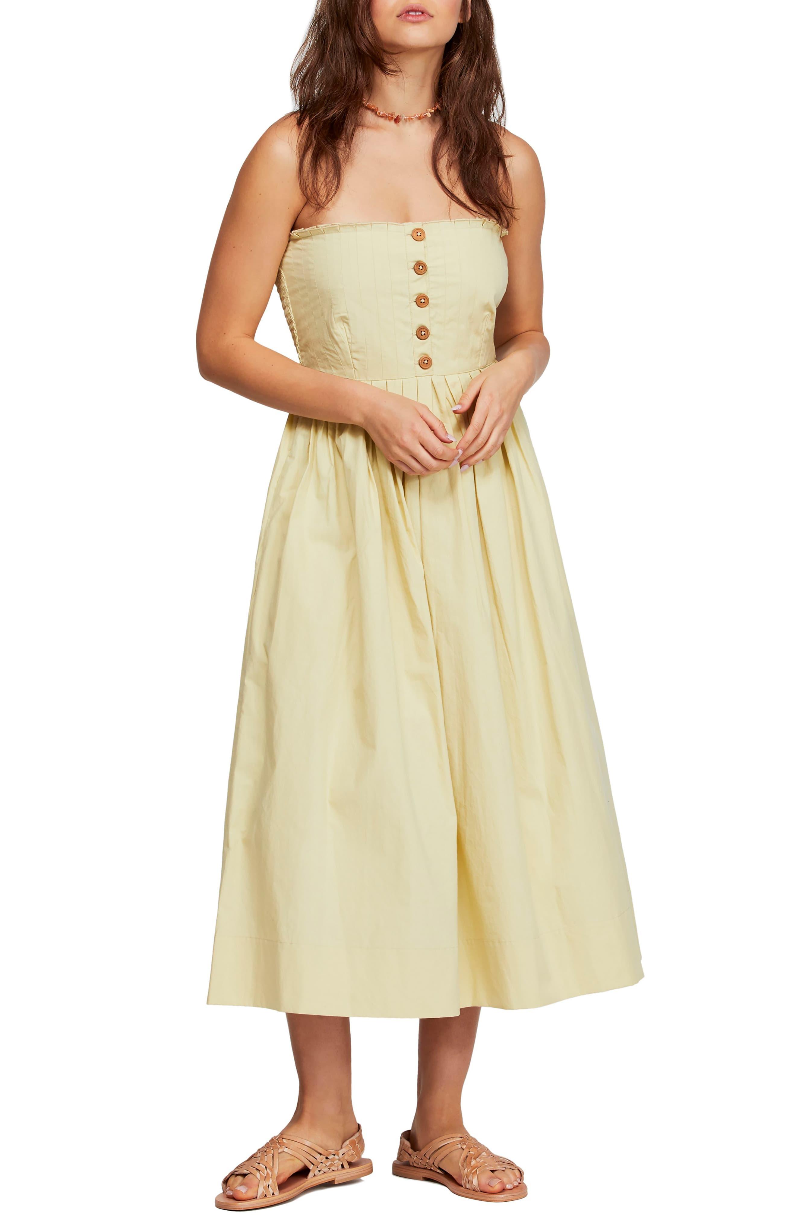 free people lilah cotton pleated strapless midi dress
