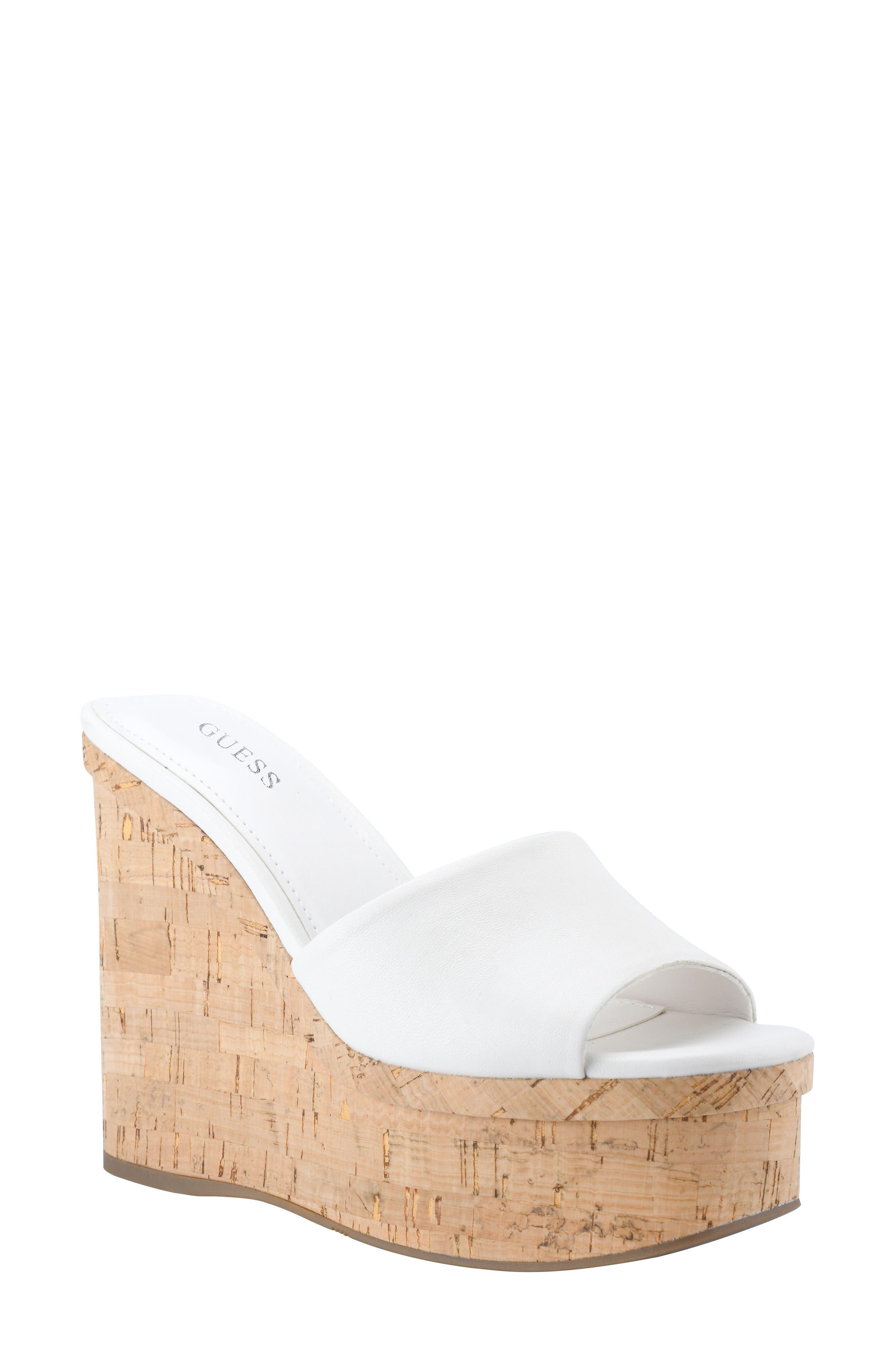 Guess Catia Platform Wedge Sandal in White | Lyst