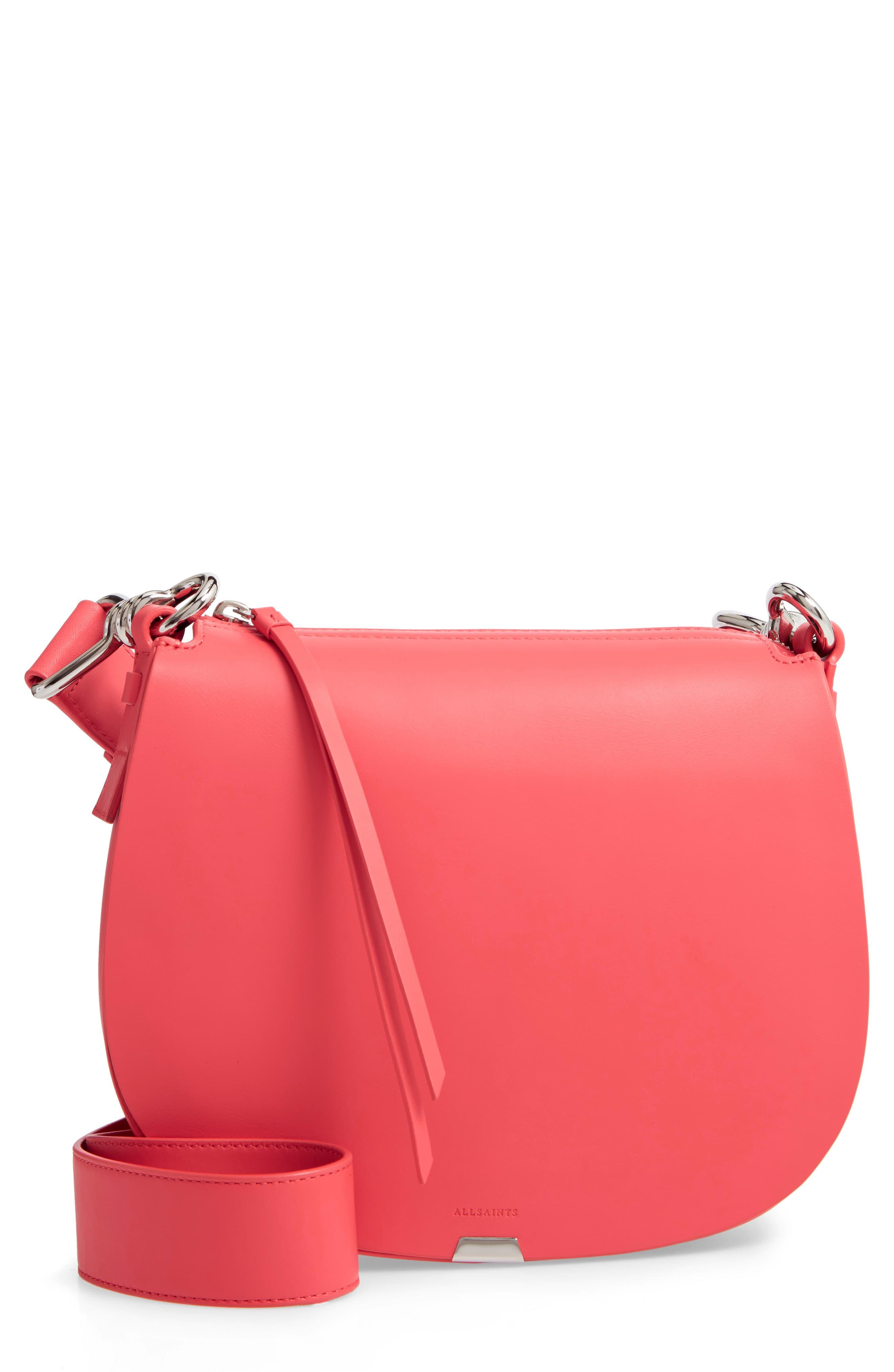 AllSaints Captain Round Leather Crossbody Bag in Coral Pink (Pink) - Lyst