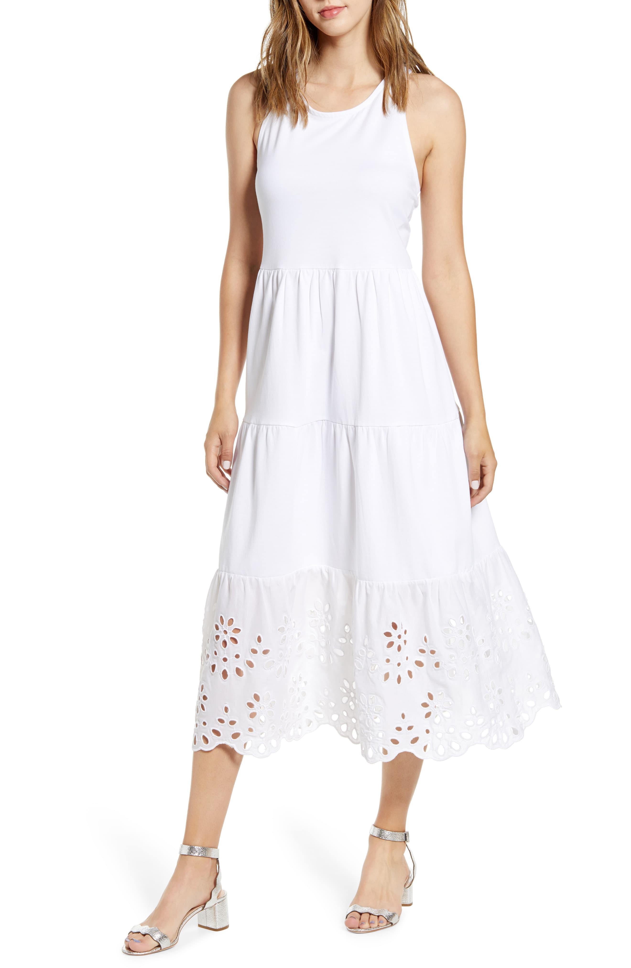 J.Crew Cotton Tiered Knit Maxi Dress With Eyelet Trim in White Lyst