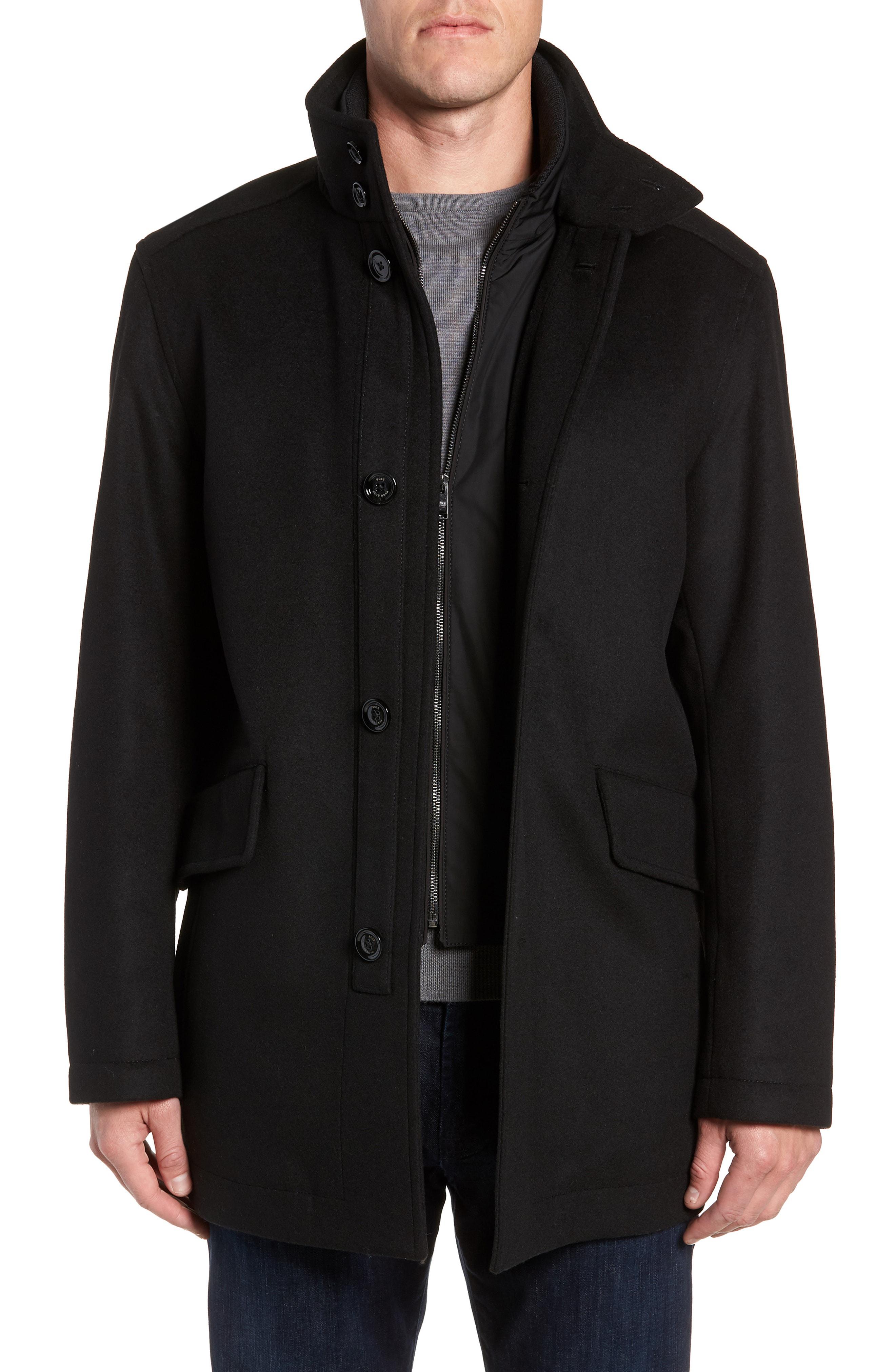 BOSS Coxtan Wool Regular Fit Car Coat in Black for Men - Lyst