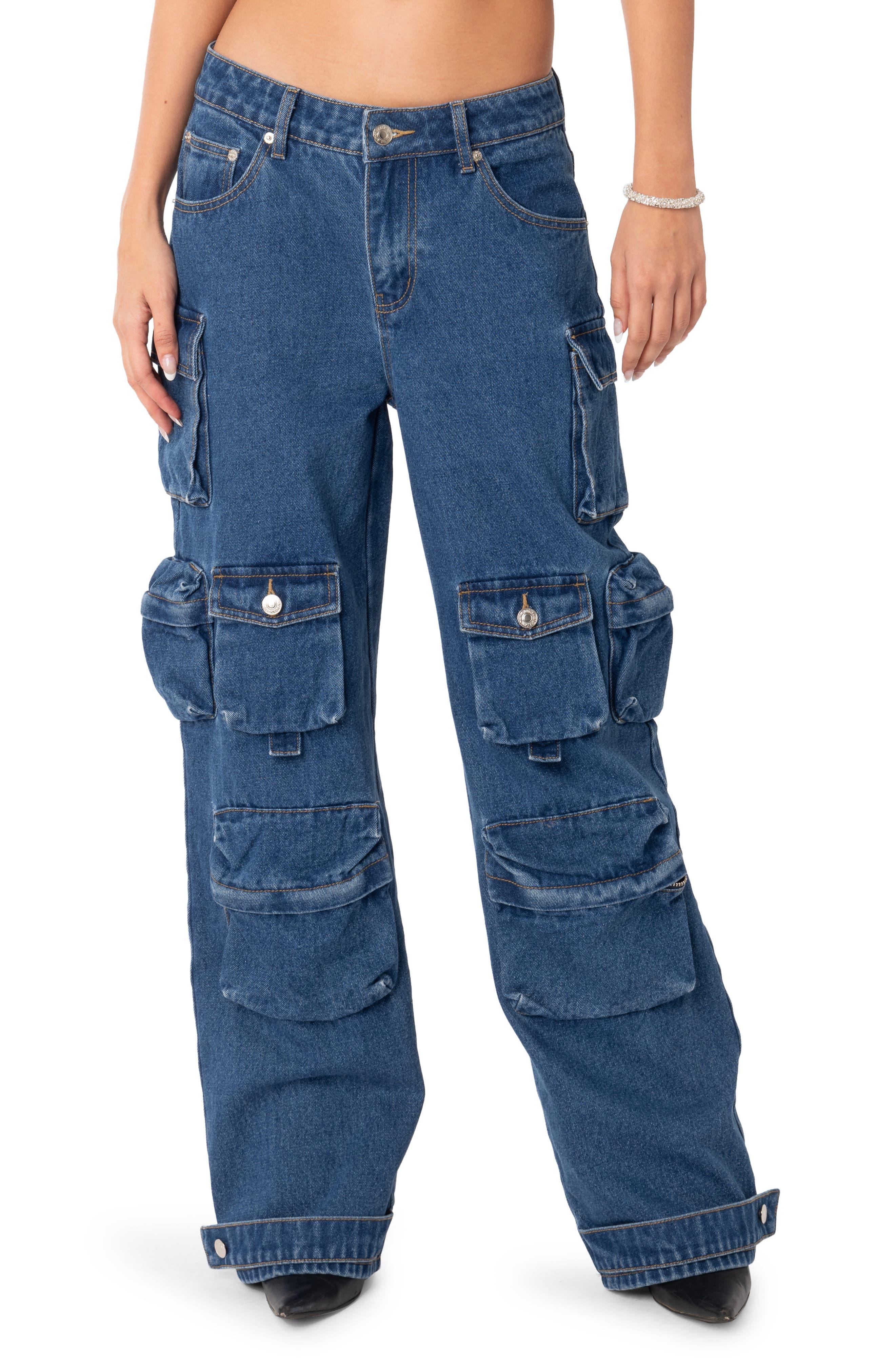 Edikted Oversize Boyfriend Cargo Jeans in Blue | Lyst