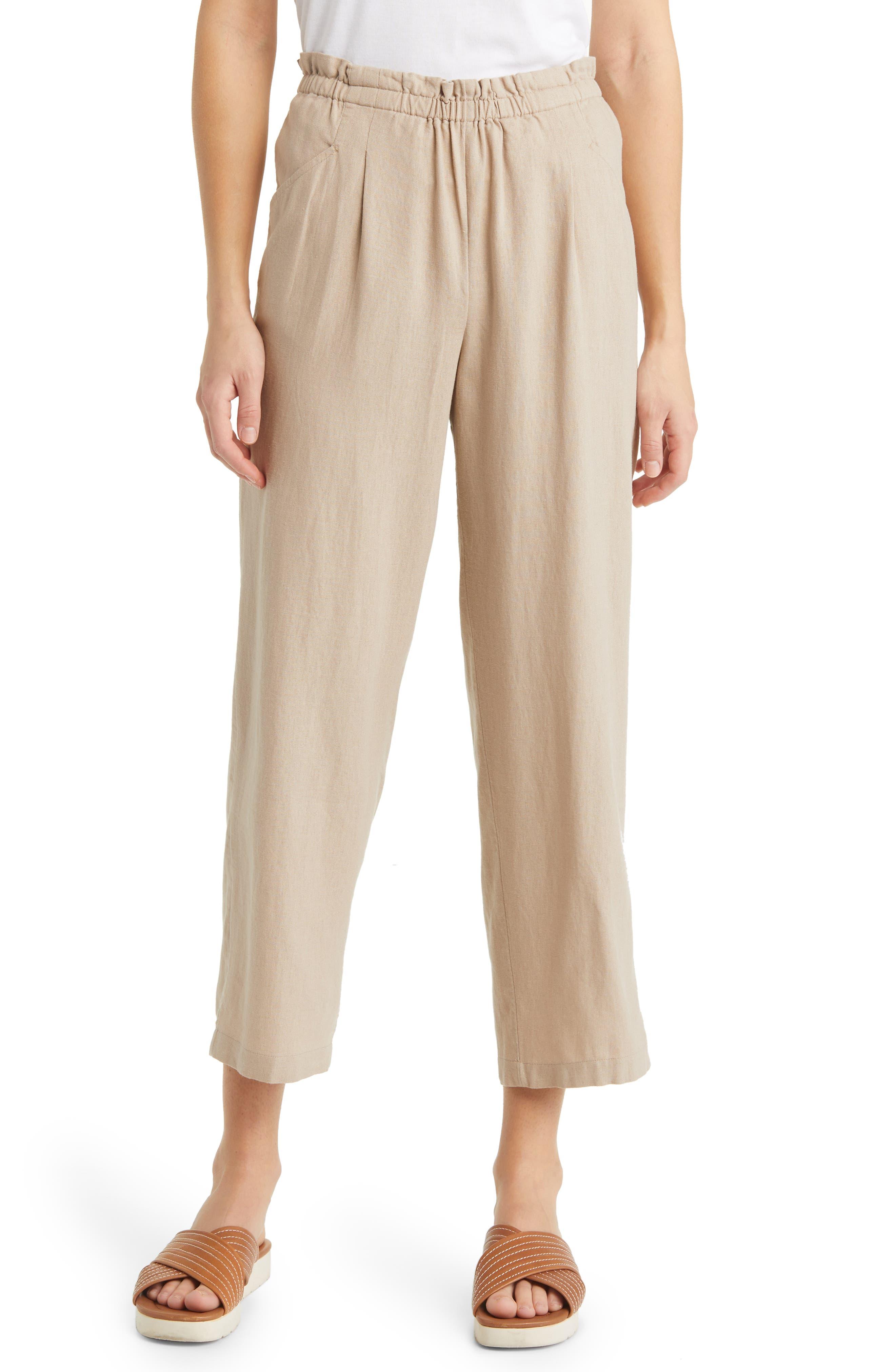 Caslon Caslon(r) Linen Blend Ankle Pants in Natural Lyst