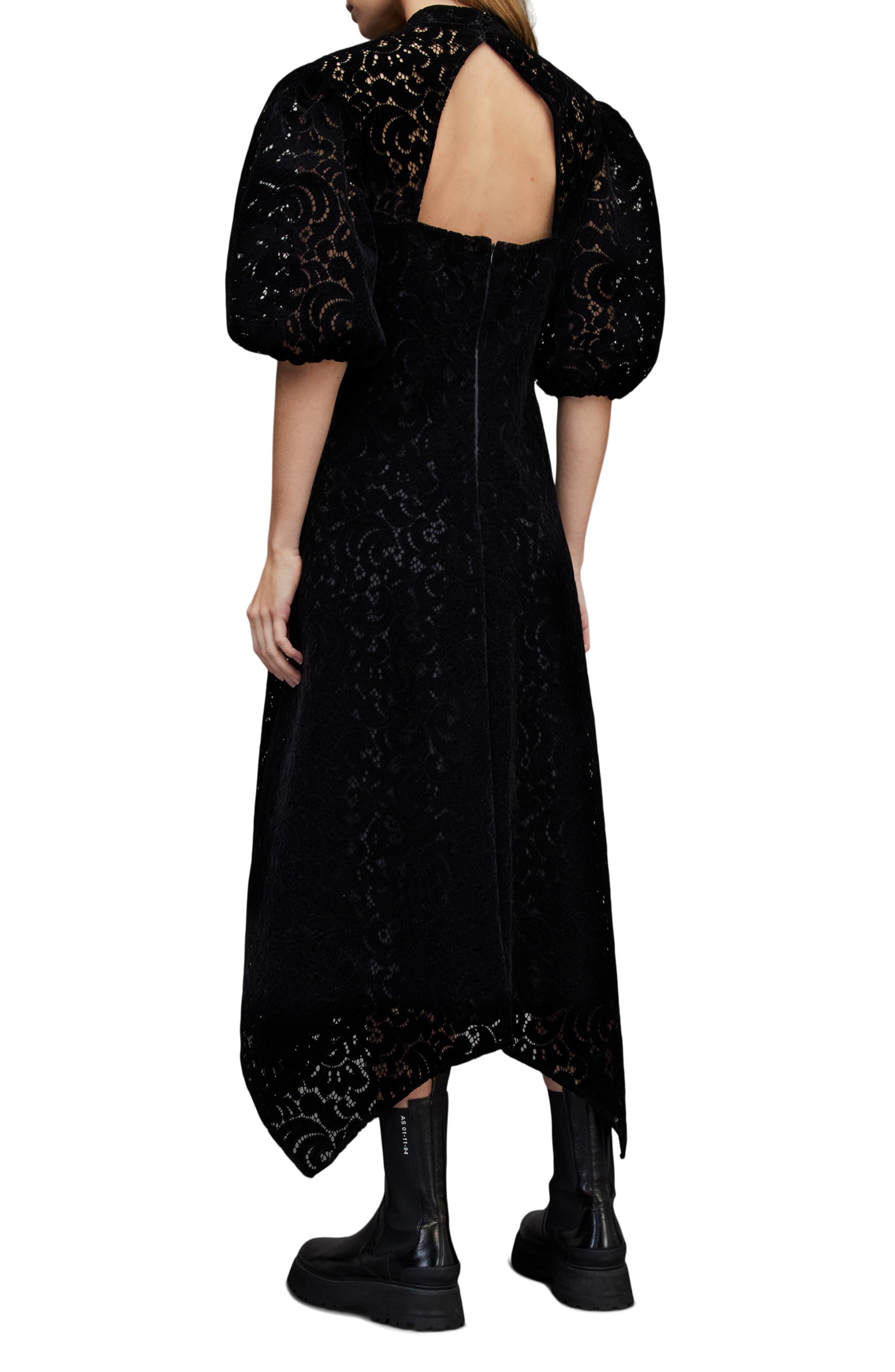 AllSaints Camila Puff Sleeve Lace Dress in Black | Lyst