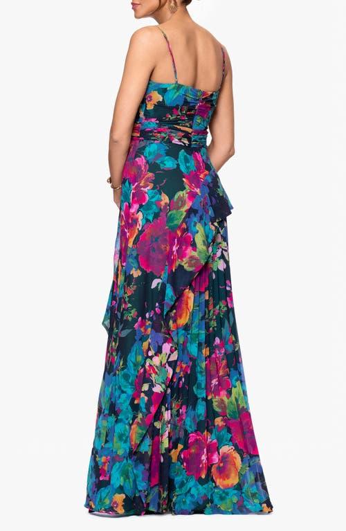 xscape pleated chiffon dress Xscape Women's Pleated Floral Chiffon Scarf Dress - Green Multi