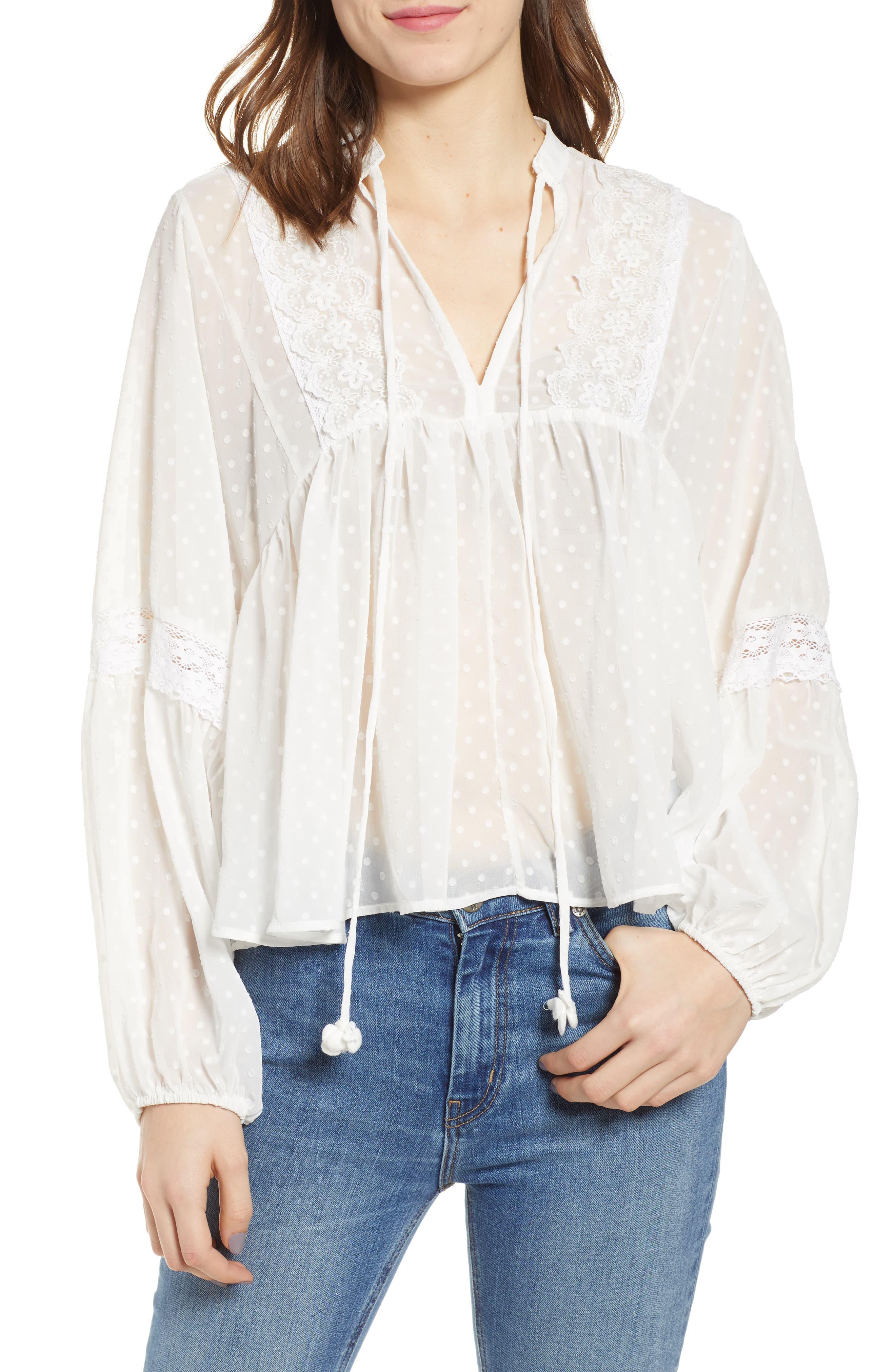 + Young Lace Swiss Dot Blouse in White Lyst