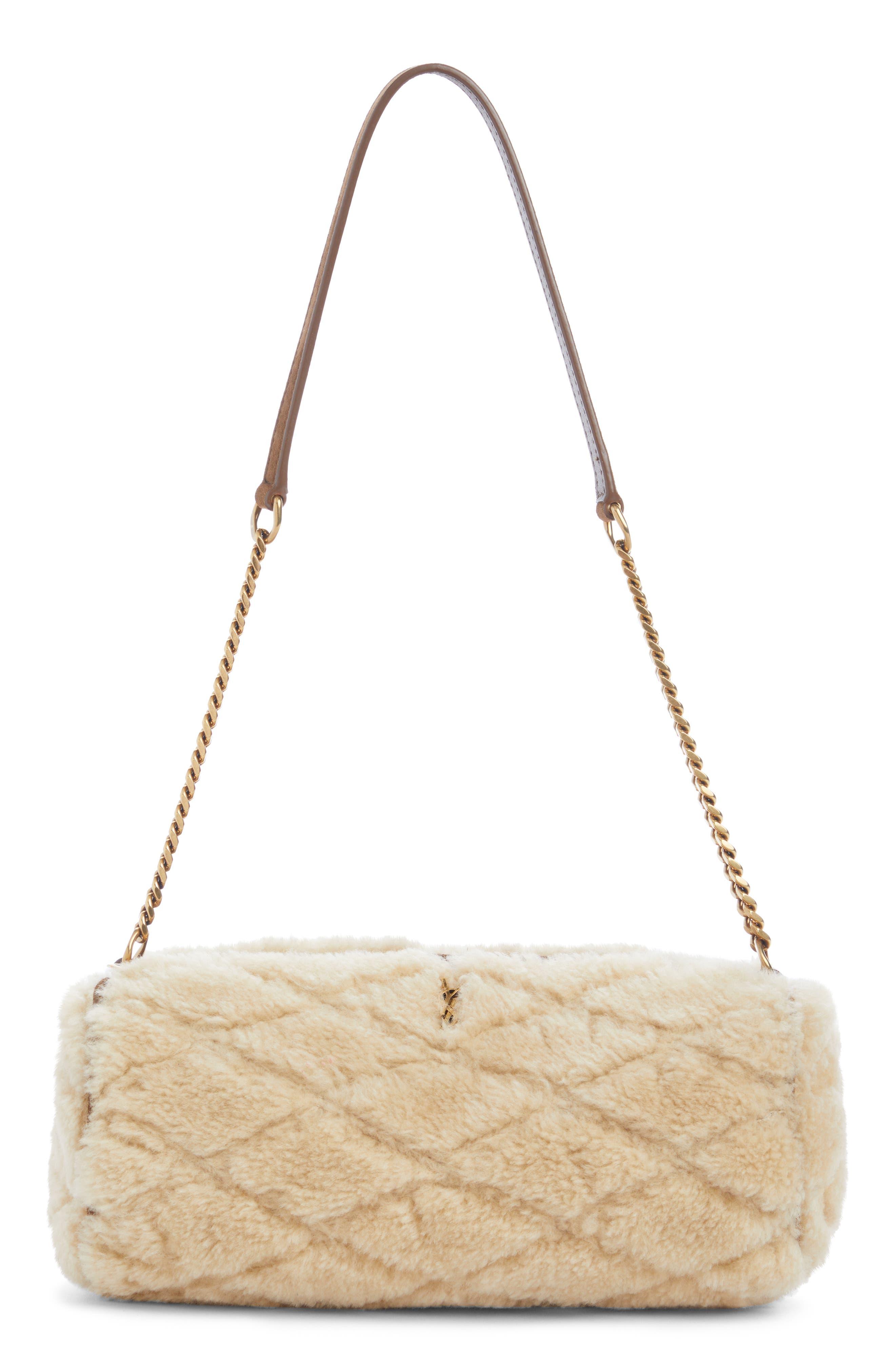 Saint Laurent Small Sade Quilted Genuine Shearling Tube Bag in Natural