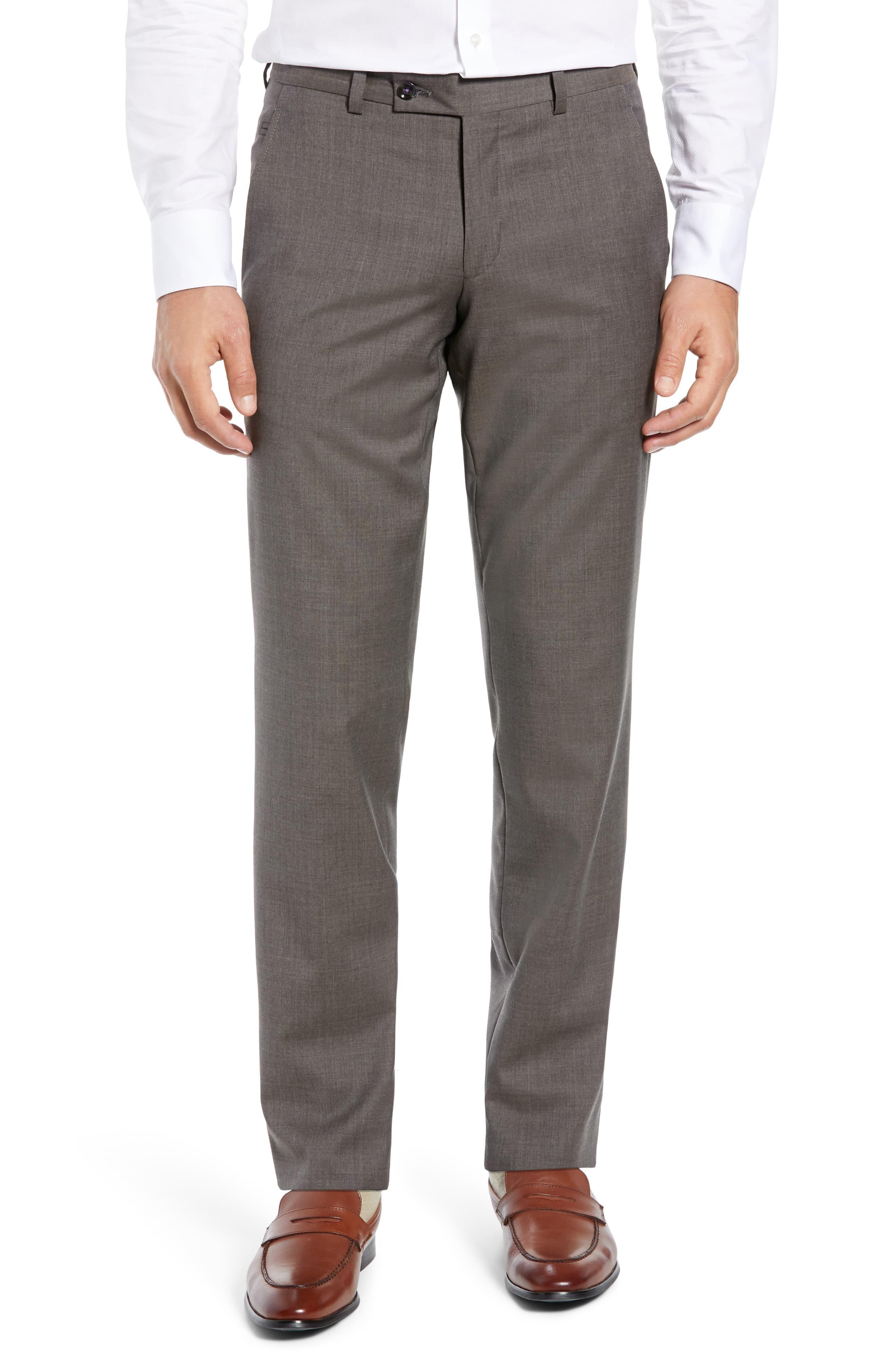 Ted Baker Jerome Flat Front Solid Wool Dress Pants in Brown for Men - Lyst