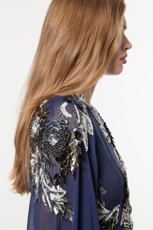 karen millen blue cape dress Karen Millen Petite Premium Beaded Embellished Woven Midaxi Cape Dress in Cobalt