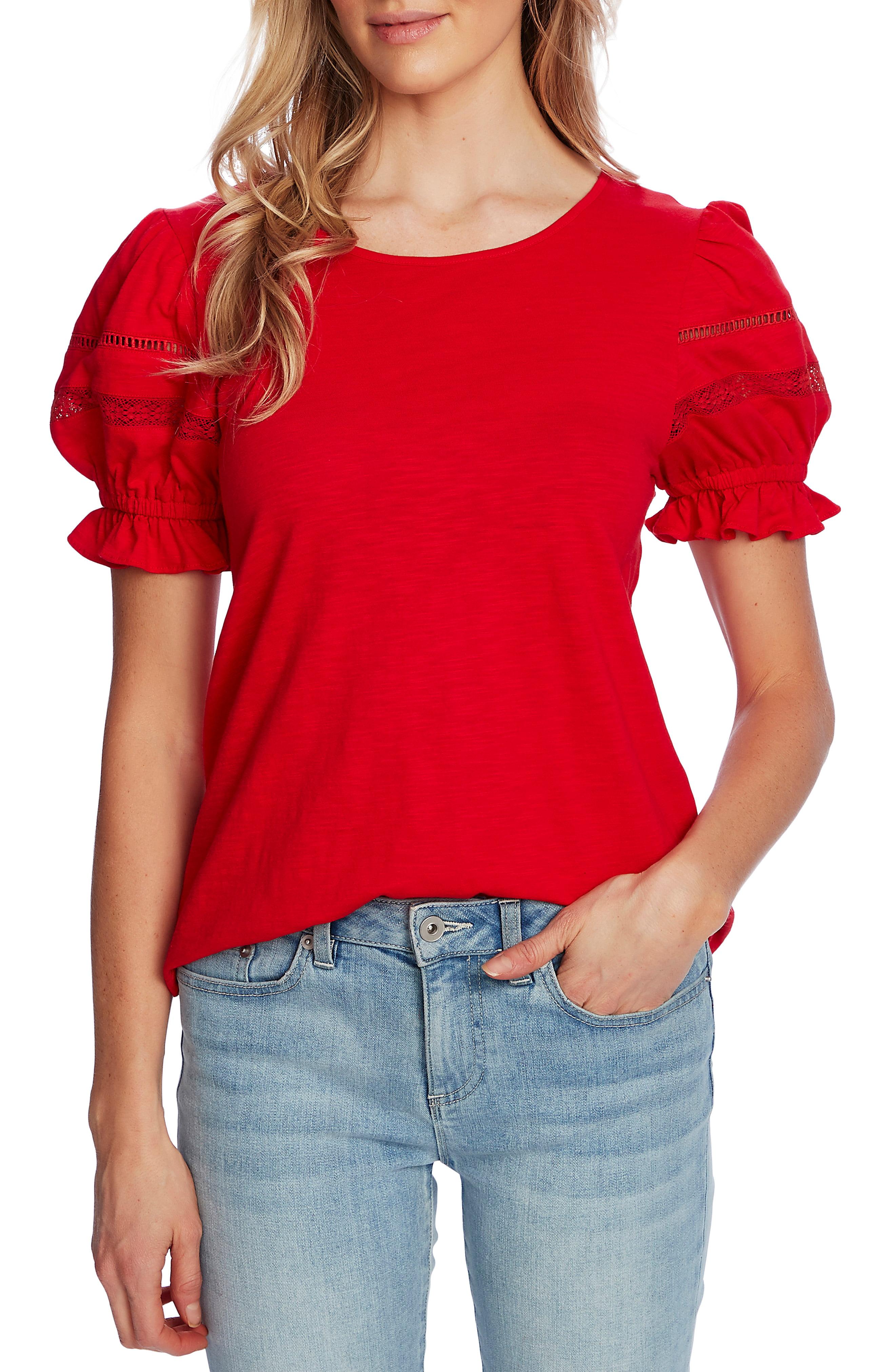 Cece Cotton Puff Sleeve Slub Jersey Top in Red Lyst